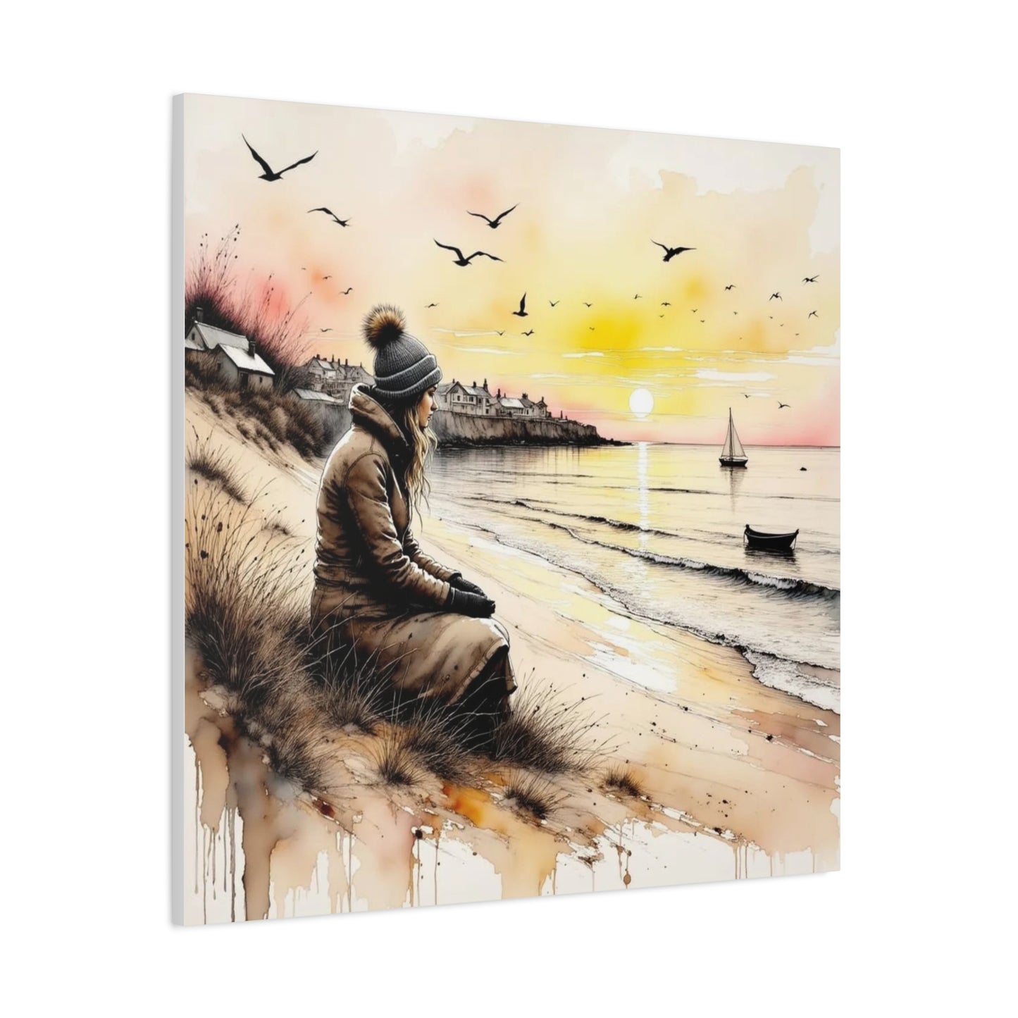 Girl on the Beach in the Winter Abstract Art