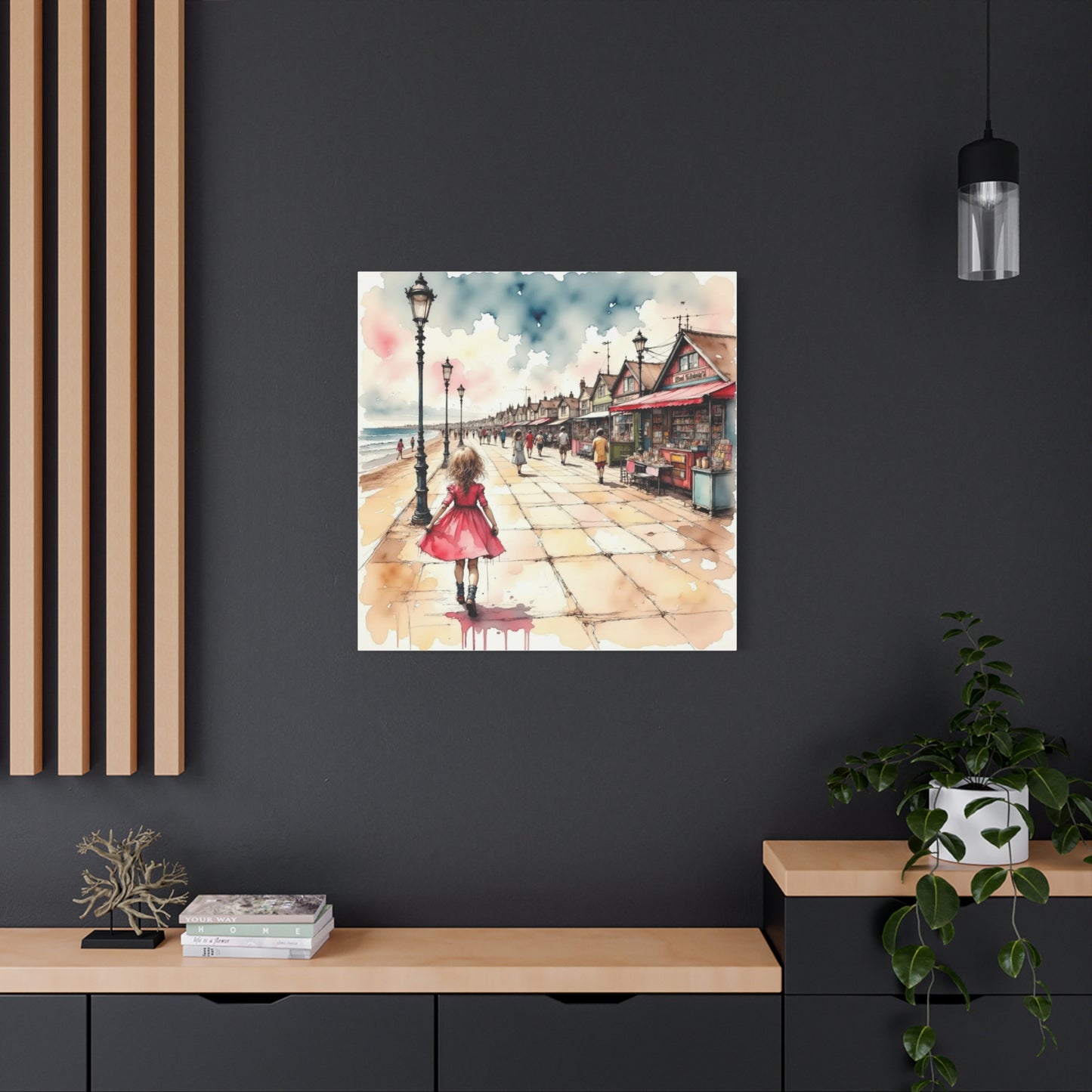 Girl in a Pink Dress Beach Front View Abstract Art