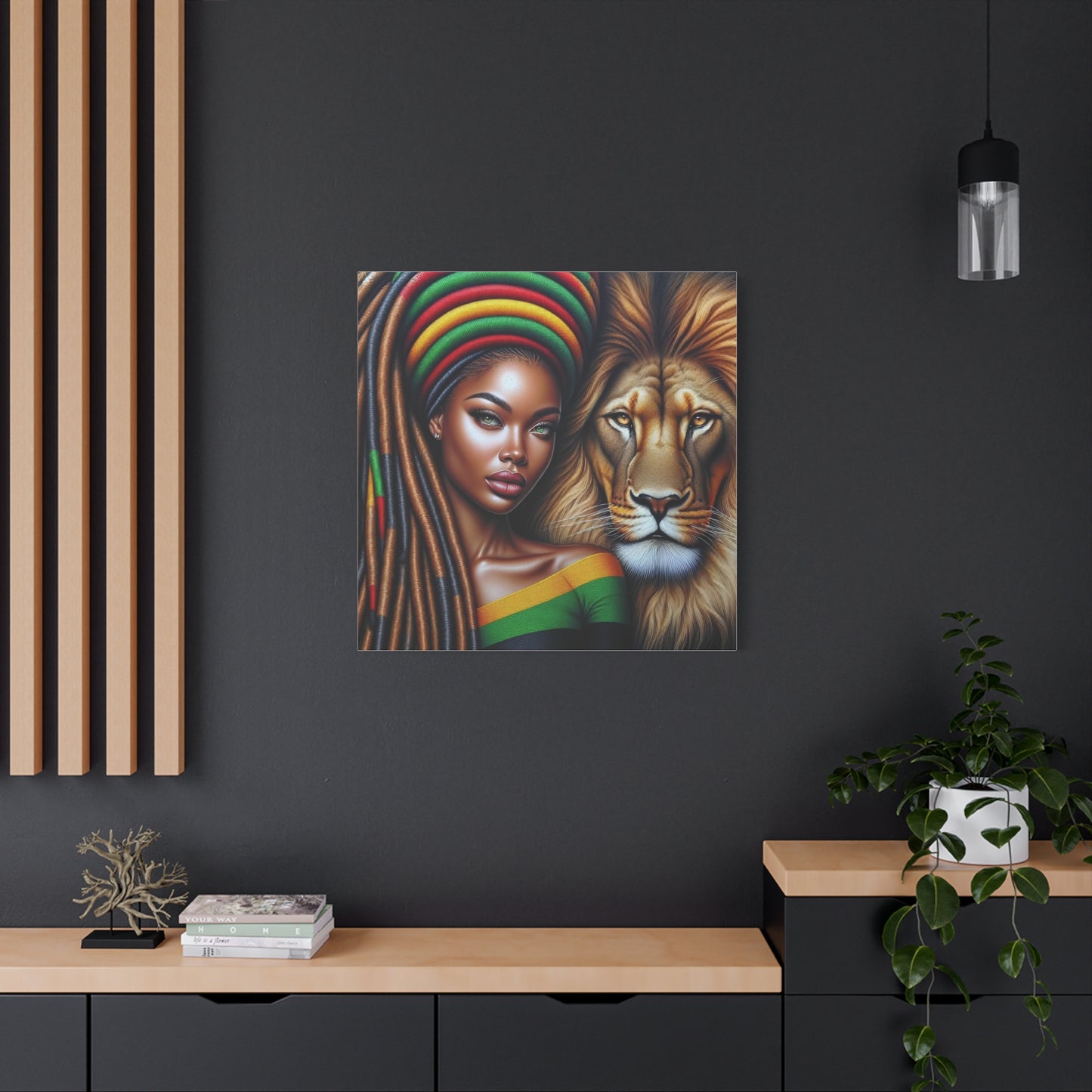 Beautiful Black Woman and Her Lion Canvas Art