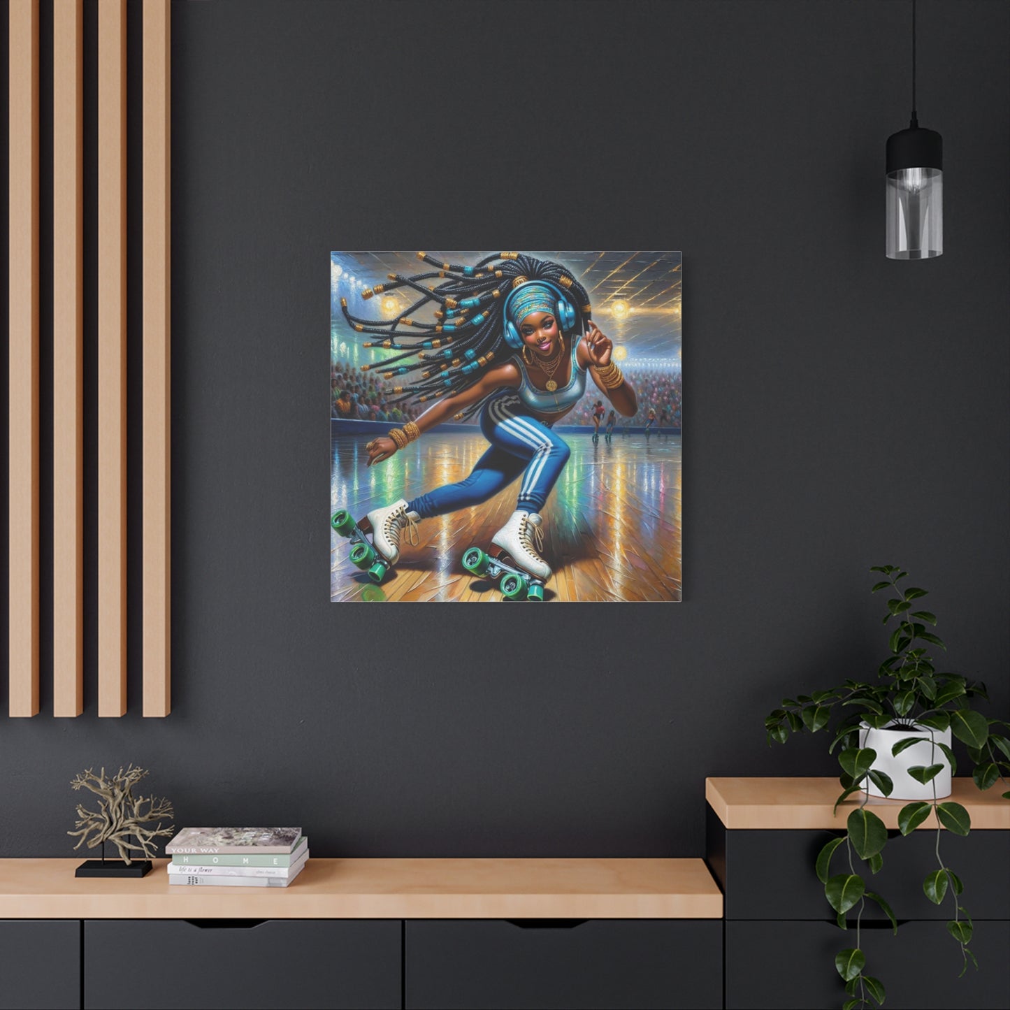 Beautiful Black Woman Roller Skating Canvas Art