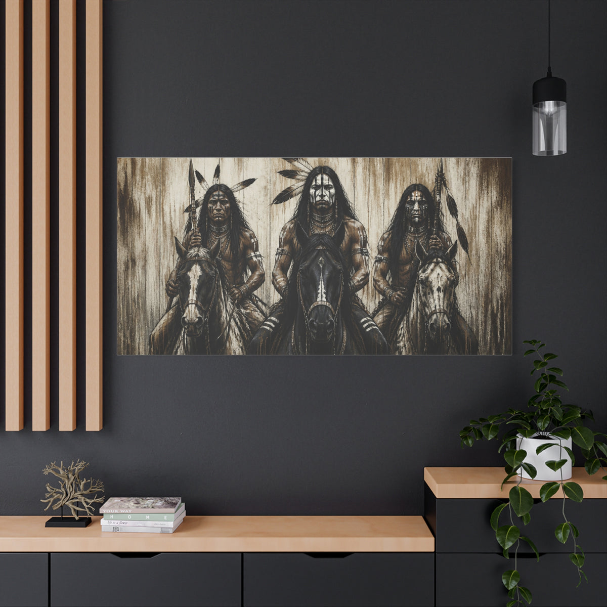 Native American Warriors Canvas Print — Three Horsemen Matte Stretched Wall Art