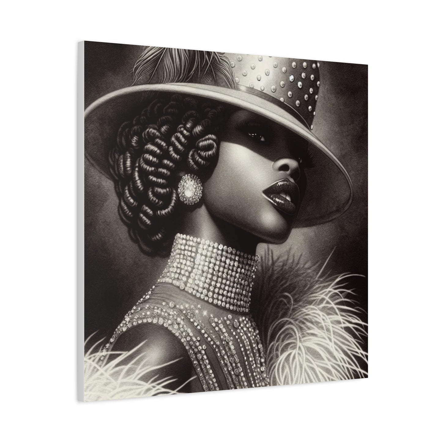 Beautiful Black Woman in Diamonds Hat Canvas Art