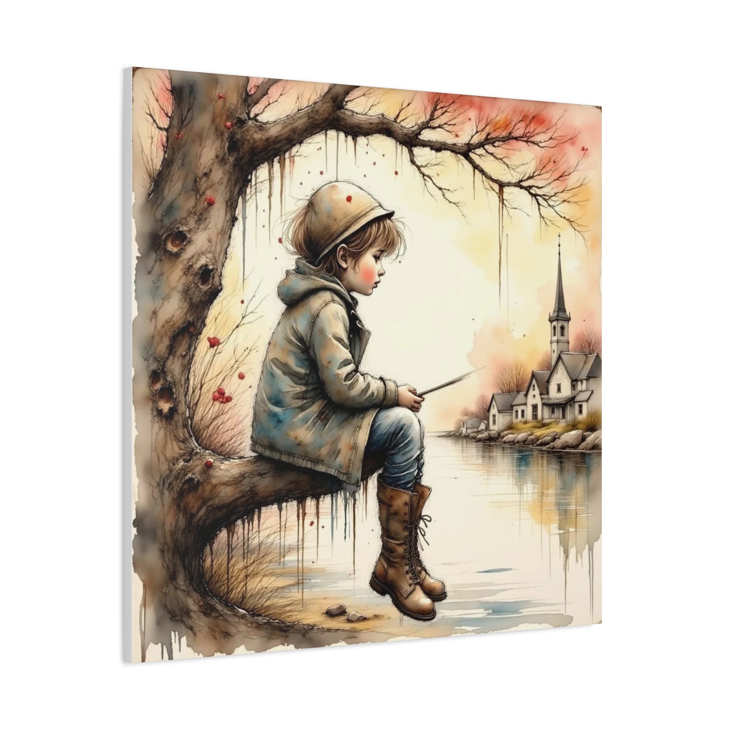 Boy Fishing in the Fall Abstract Art