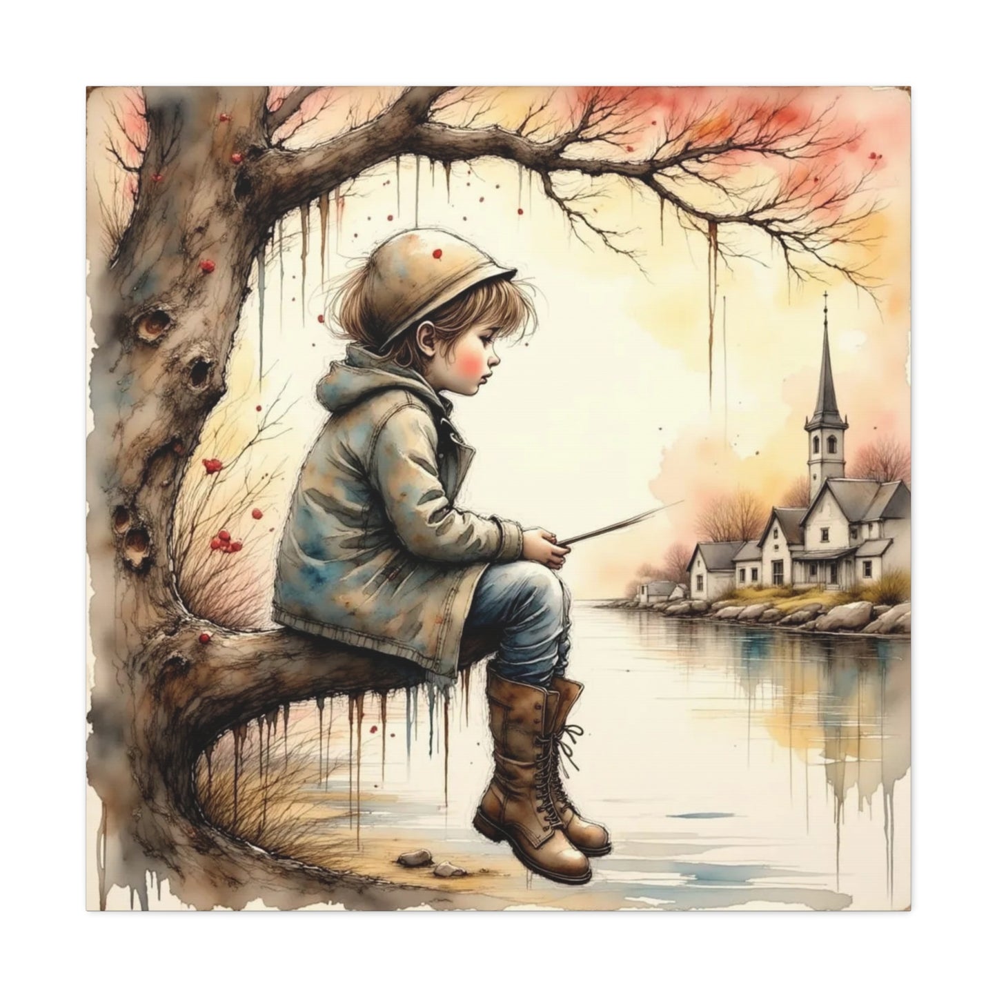 Boy Fishing in the Fall Abstract Art