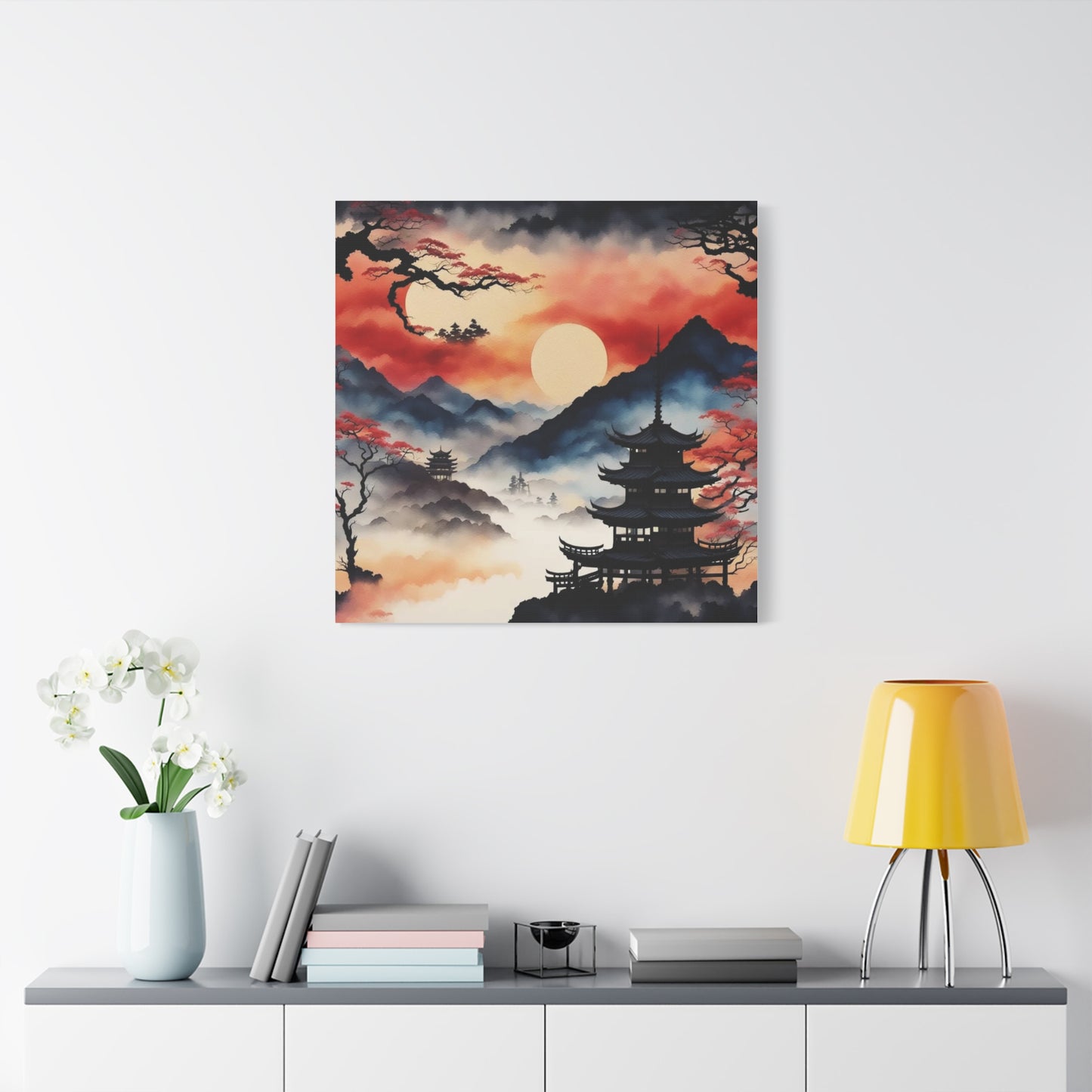 Sunset over the Mountains Asian Abstract Art