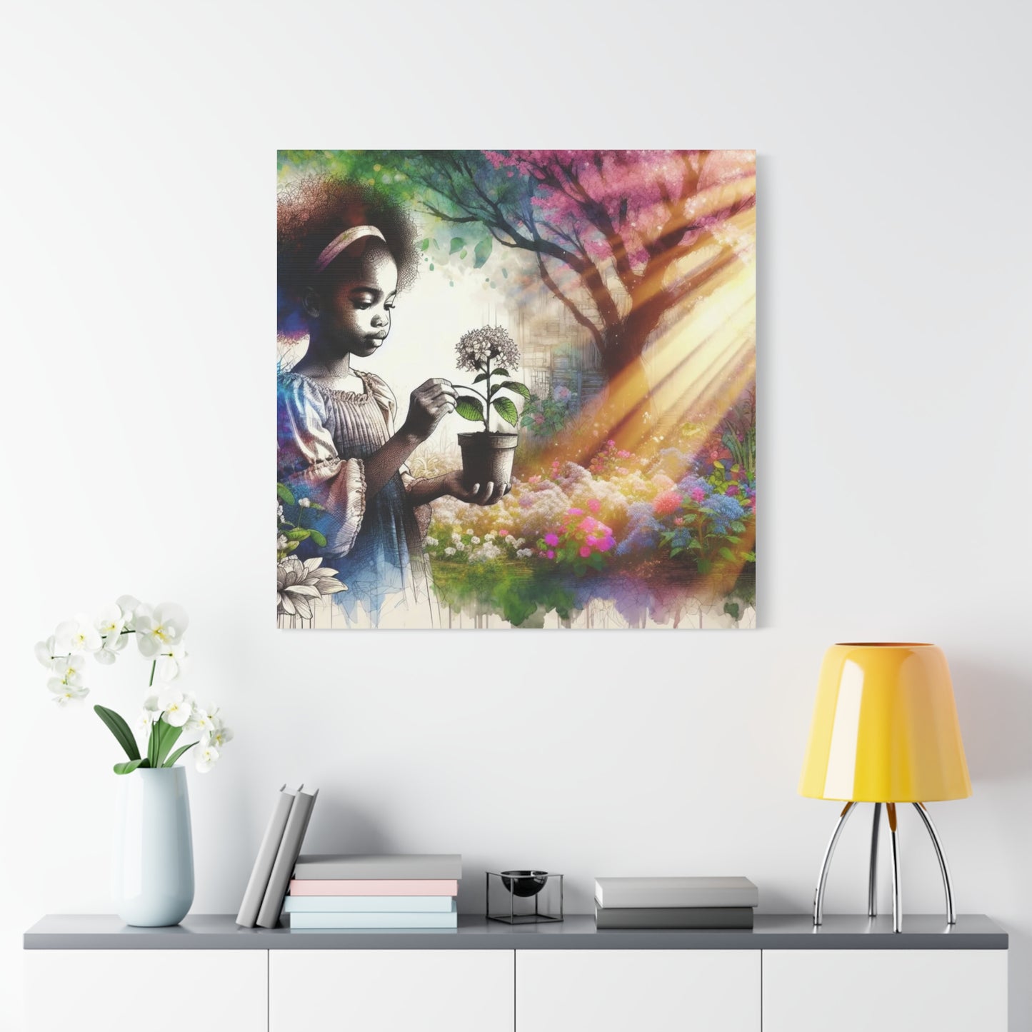Black Child in Garden Canvas Art