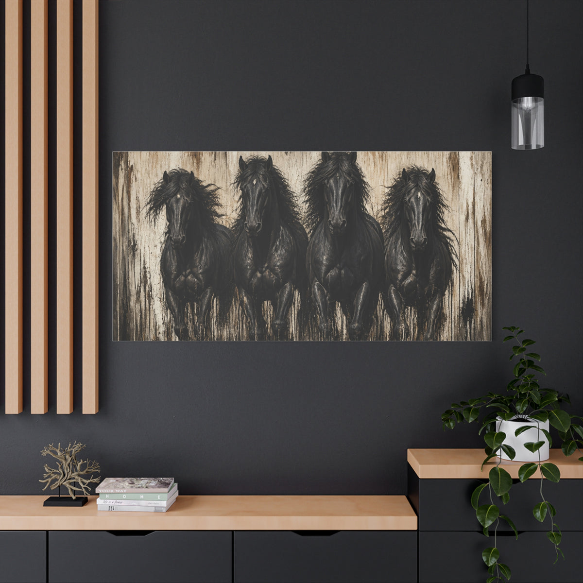 Running Black Horses Matte Canvas Wall Art — Stretched 1.25"
