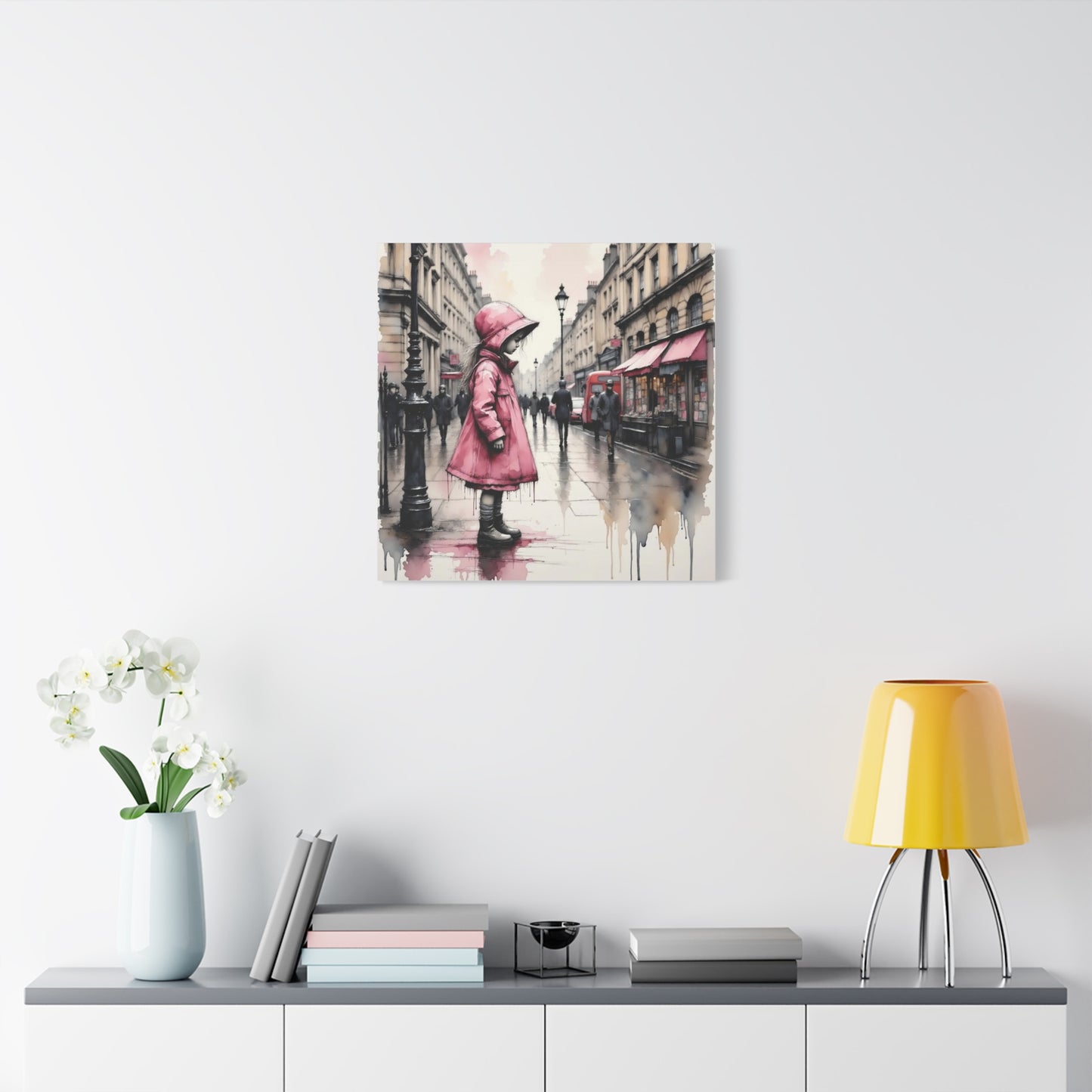 Girl in a Pink Raincoat Abstract Art