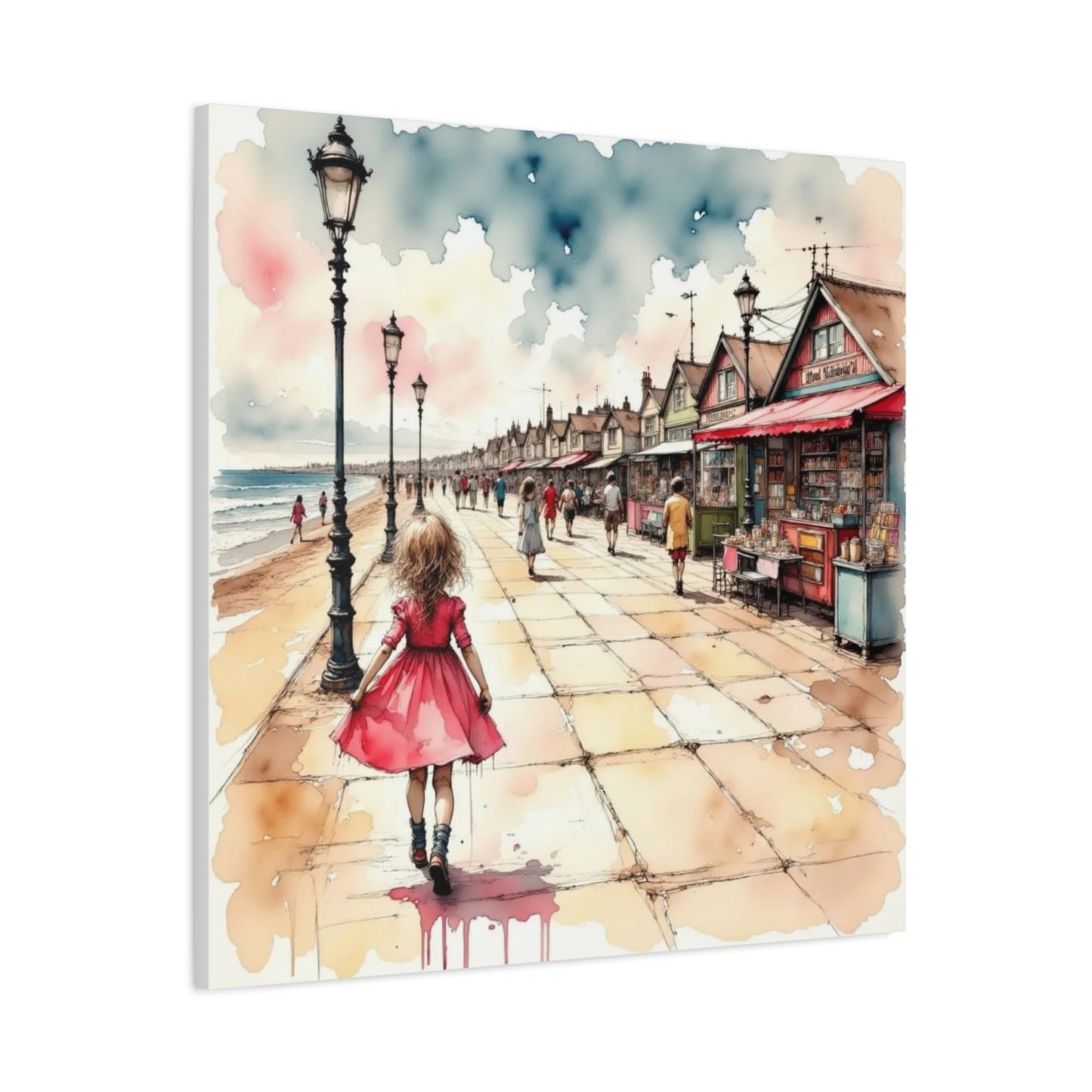 Girl in a Pink Dress Beach Front View Abstract Art