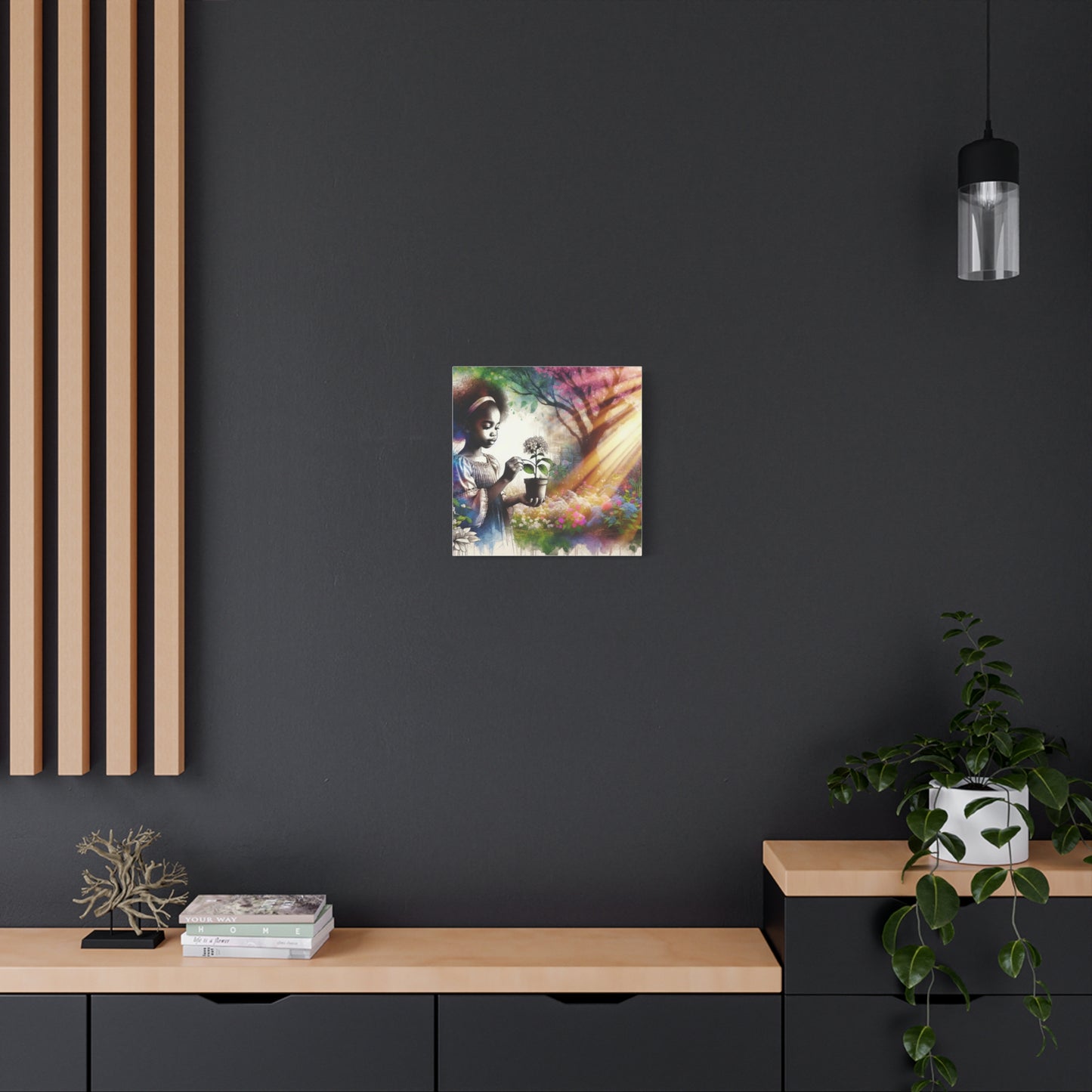 Black Child in Garden Canvas Art