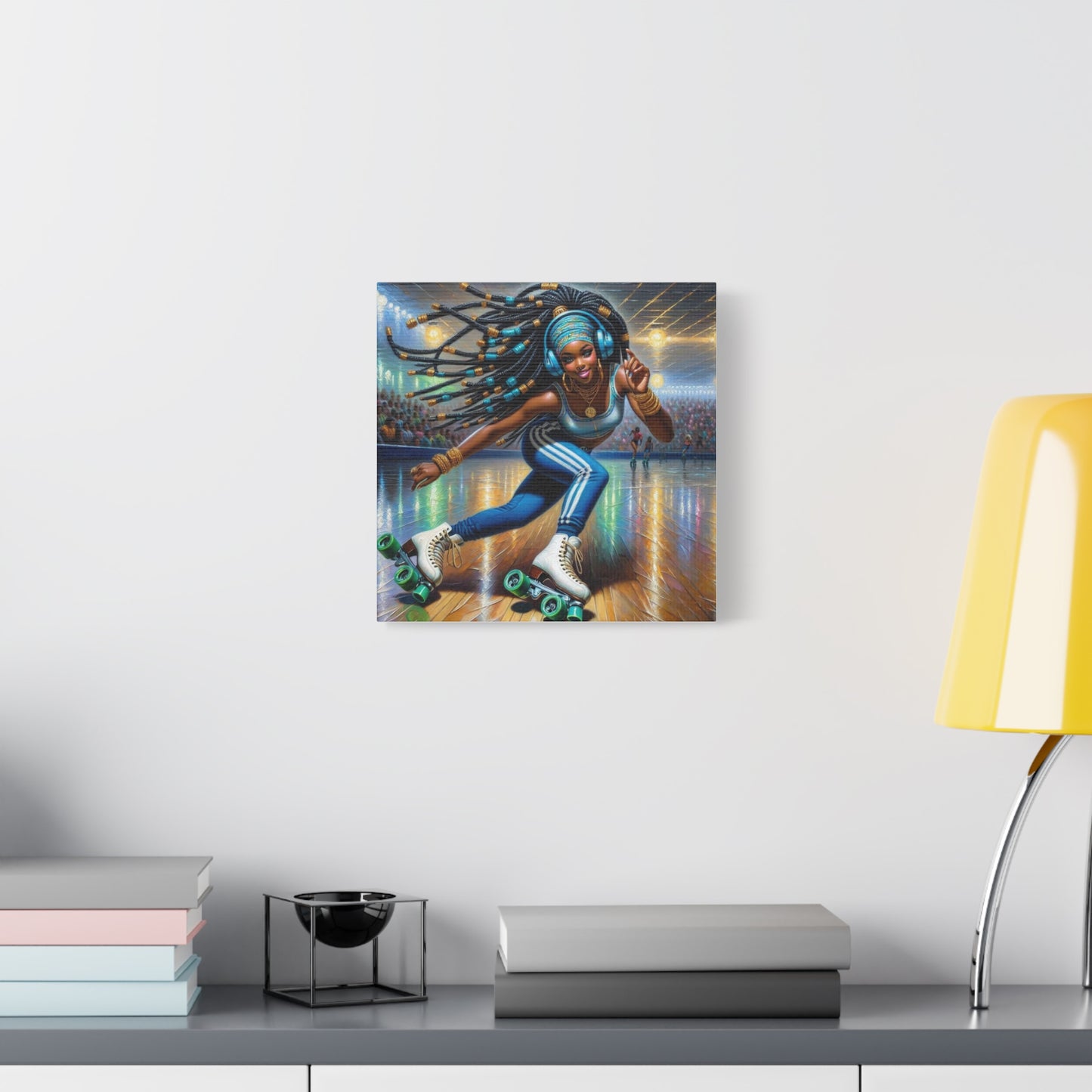 Beautiful Black Woman Roller Skating Canvas Art