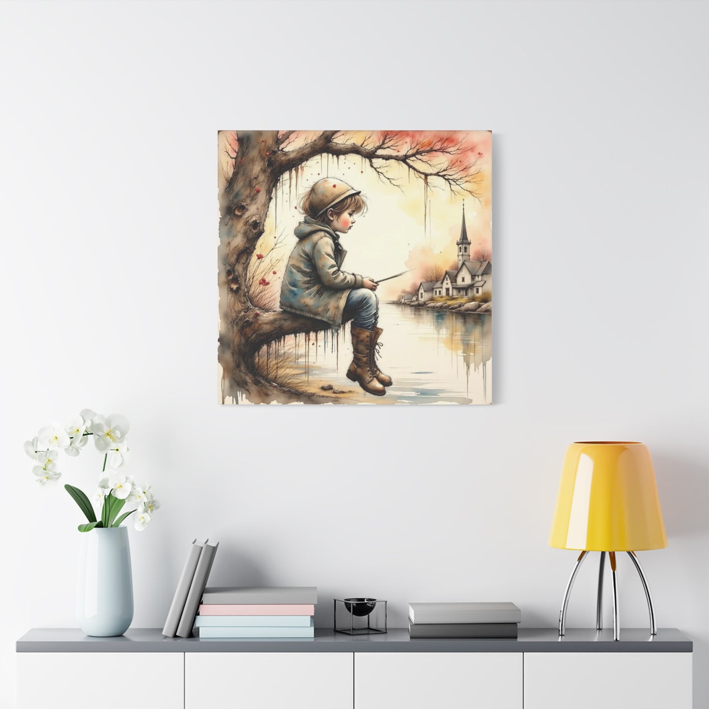 Boy Fishing in the Fall Abstract Art