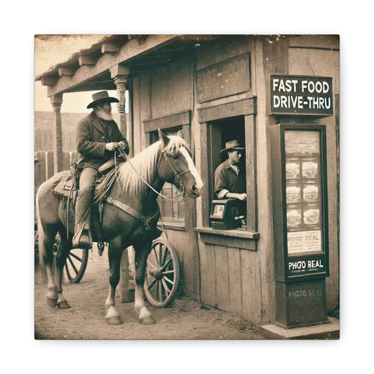 Old West Cowboy in Fast Food Drive Through Antique Art