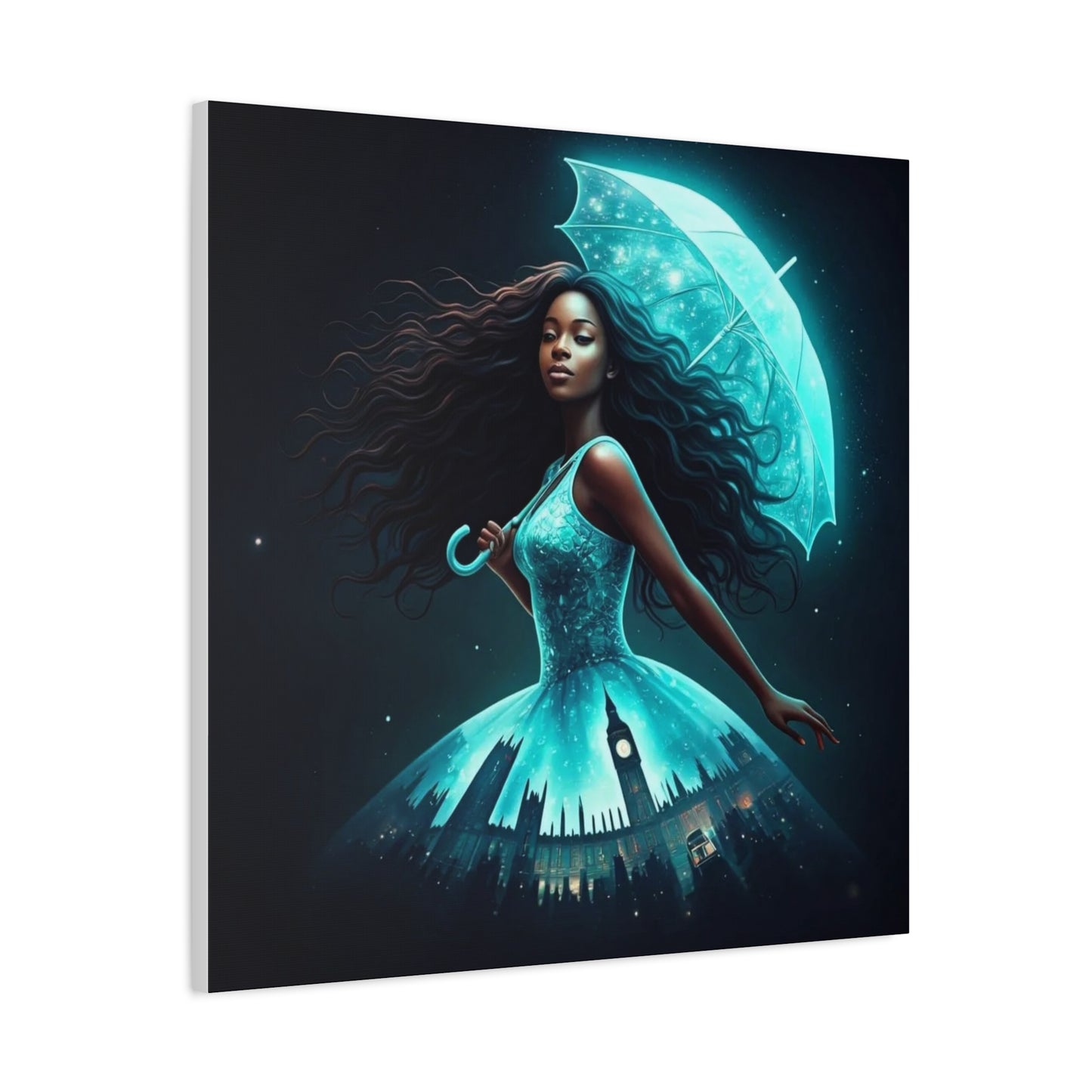 Beautiful Black Woman w Umbrella Canvas Art