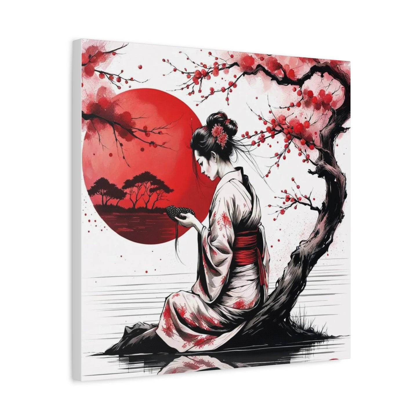 Geisha by the Tree Asian Abstract Art