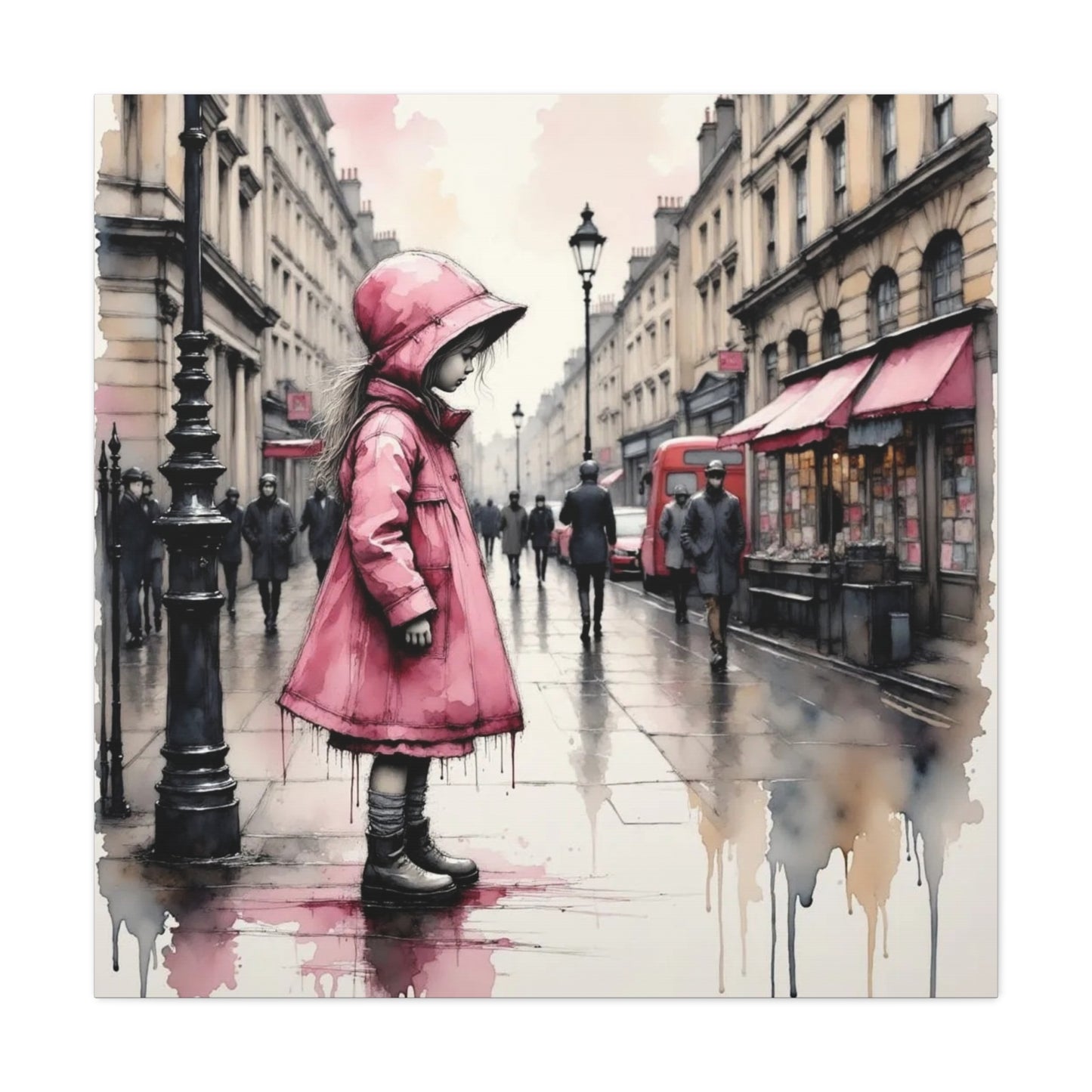 Girl in a Pink Raincoat Abstract Art