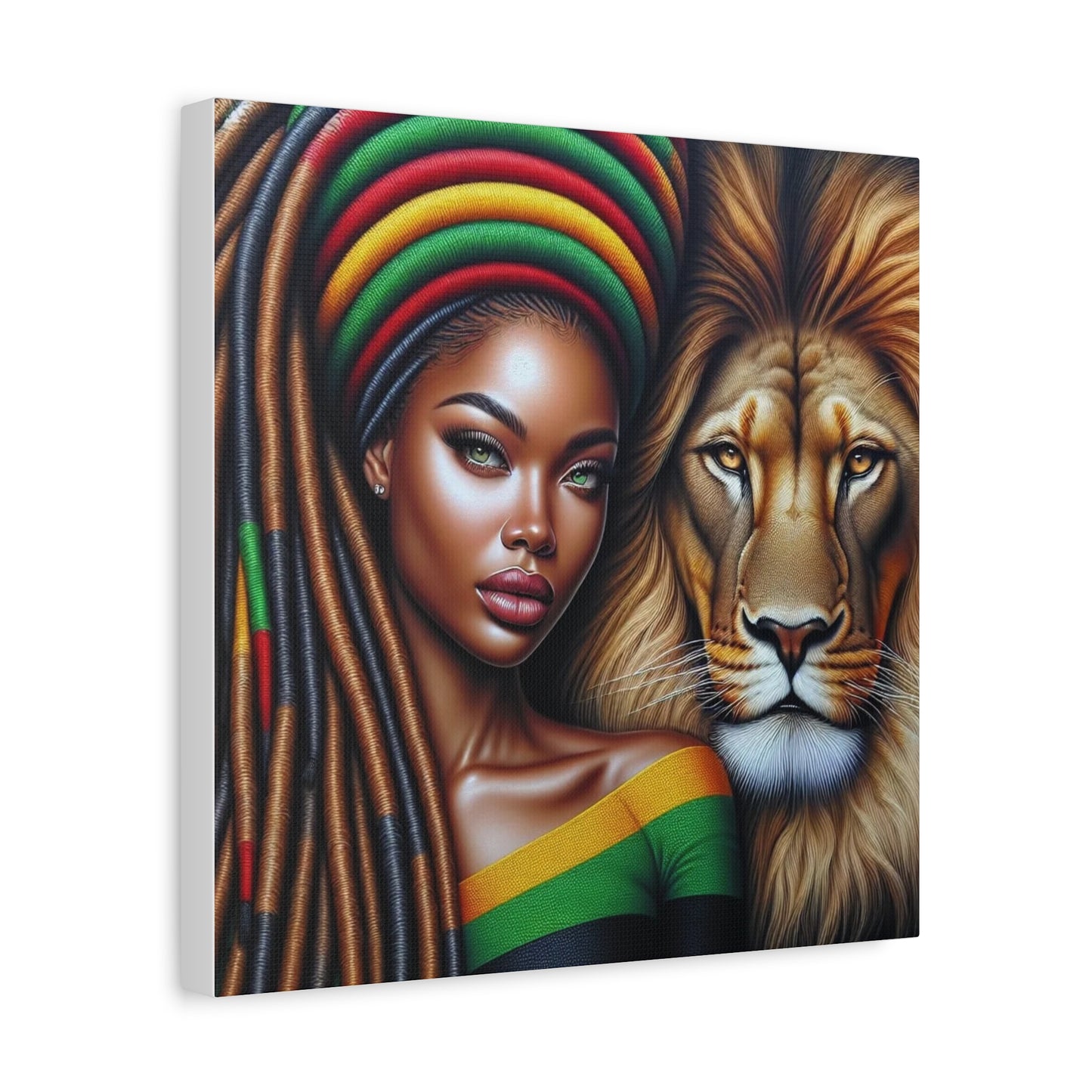 Beautiful Black Woman and Her Lion Canvas Art
