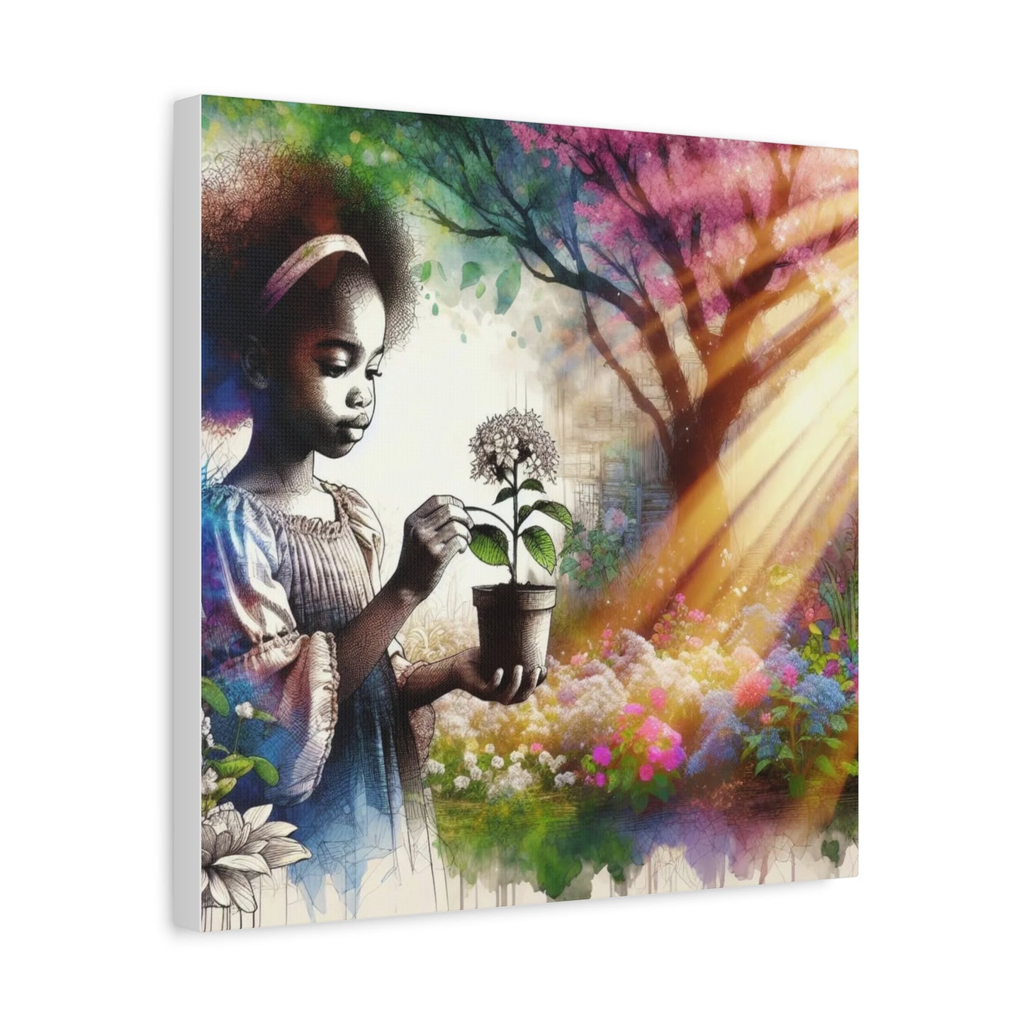 Black Child in Garden Canvas Art