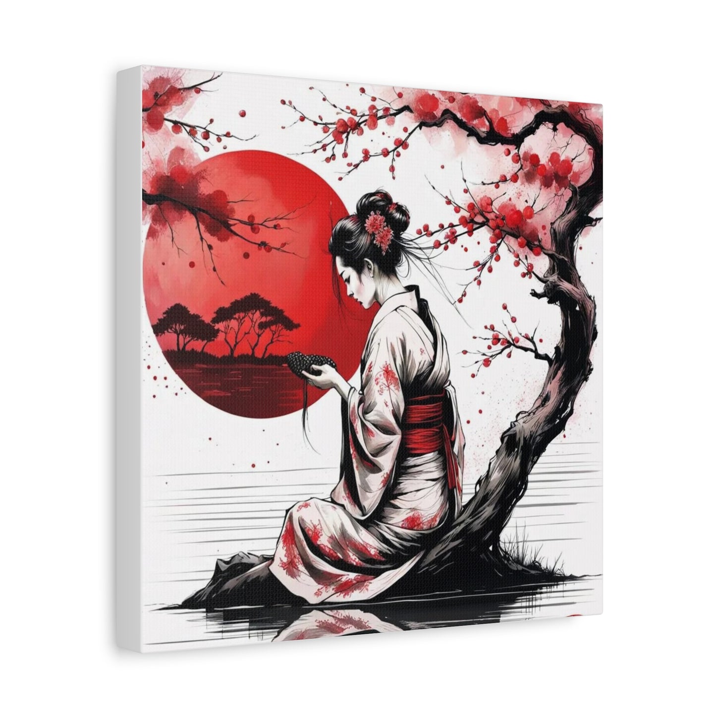 Geisha by the Tree Asian Abstract Art