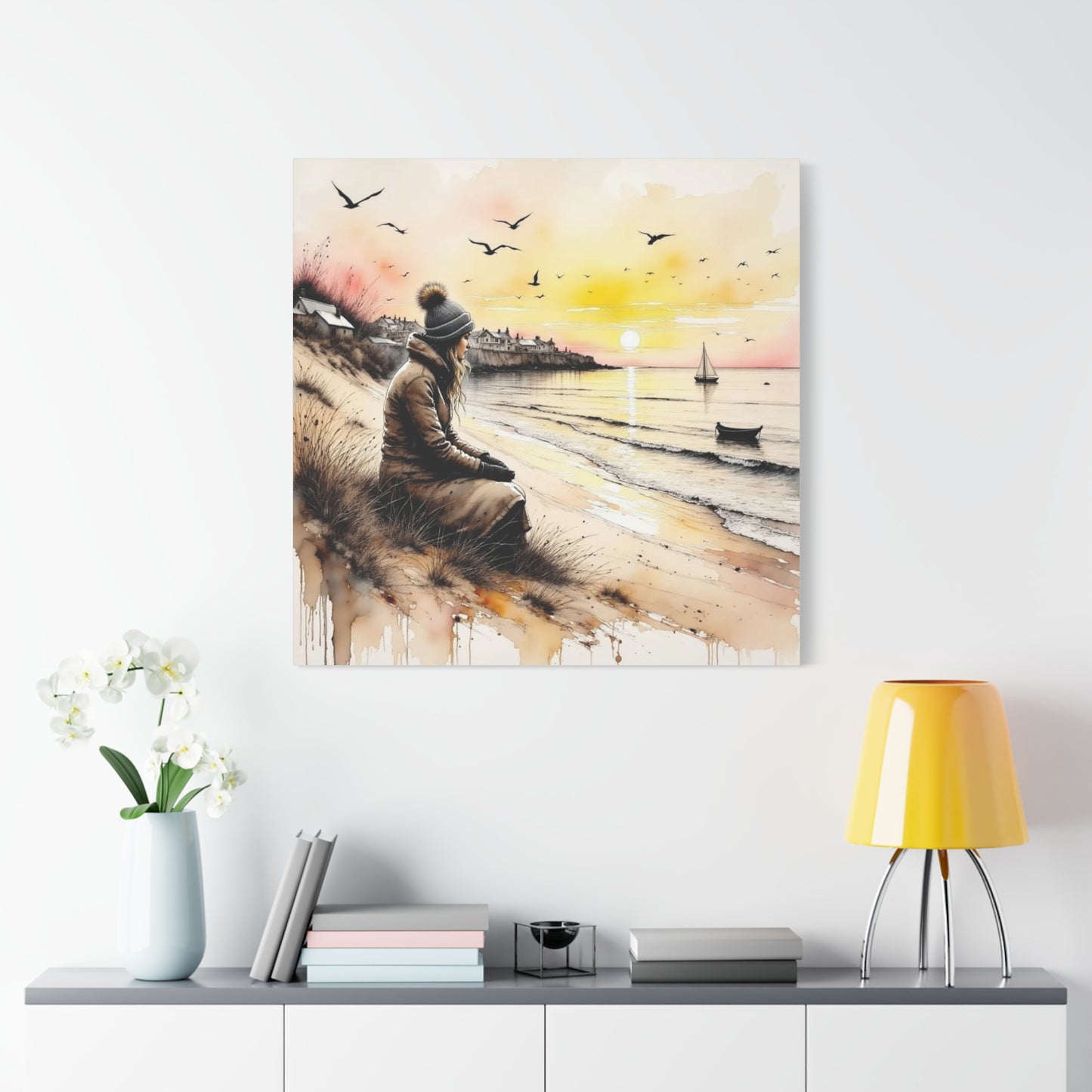 Girl on the Beach in the Winter Abstract Art