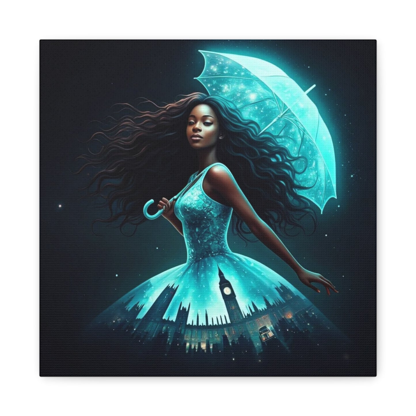 Beautiful Black Woman w Umbrella Canvas Art