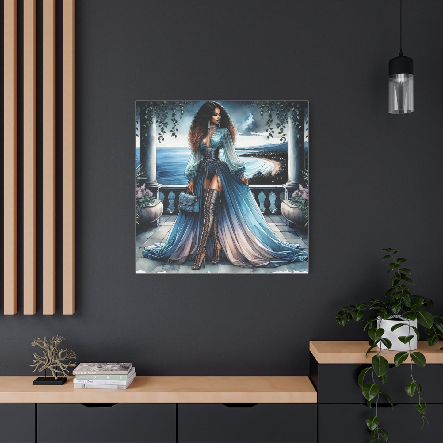 Beautiful Black Woman in Blue Canvas Art