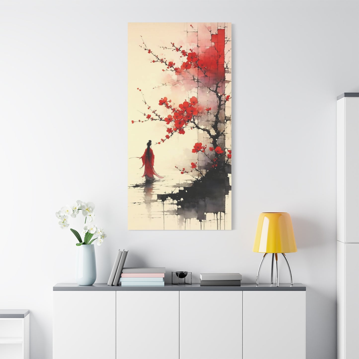 Red Flowers Asian Abstract Art