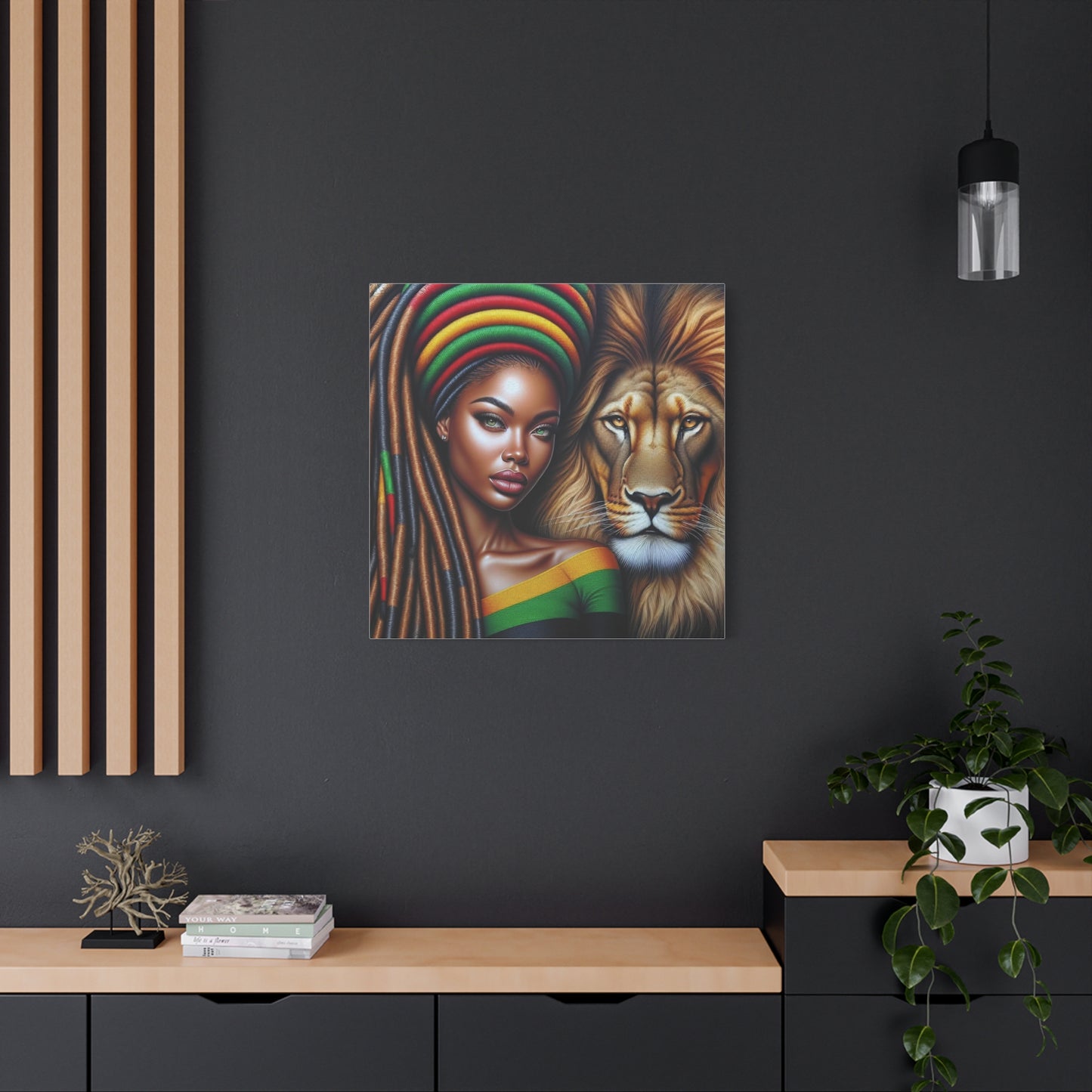 Beautiful Black Woman and Her Lion Canvas Art