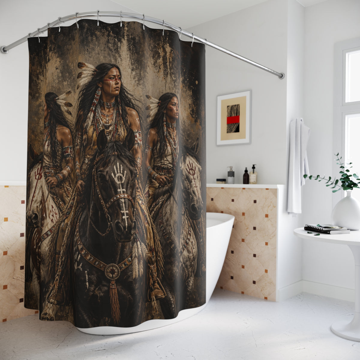 Native American Warrior Women Shower Curtain