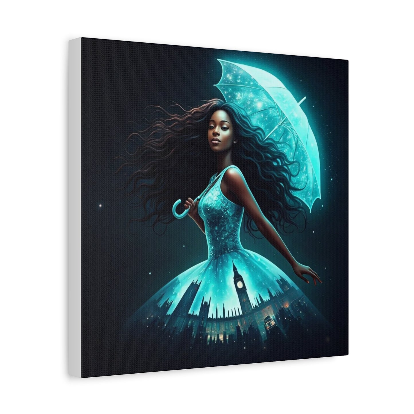 Beautiful Black Woman w Umbrella Canvas Art
