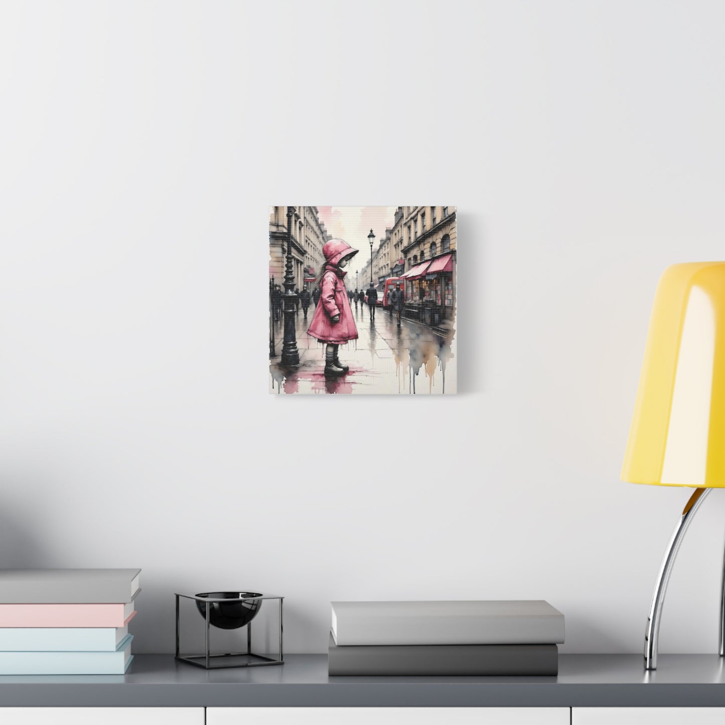 Girl in a Pink Raincoat Abstract Art