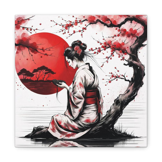 Geisha by the Tree Asian Abstract Art