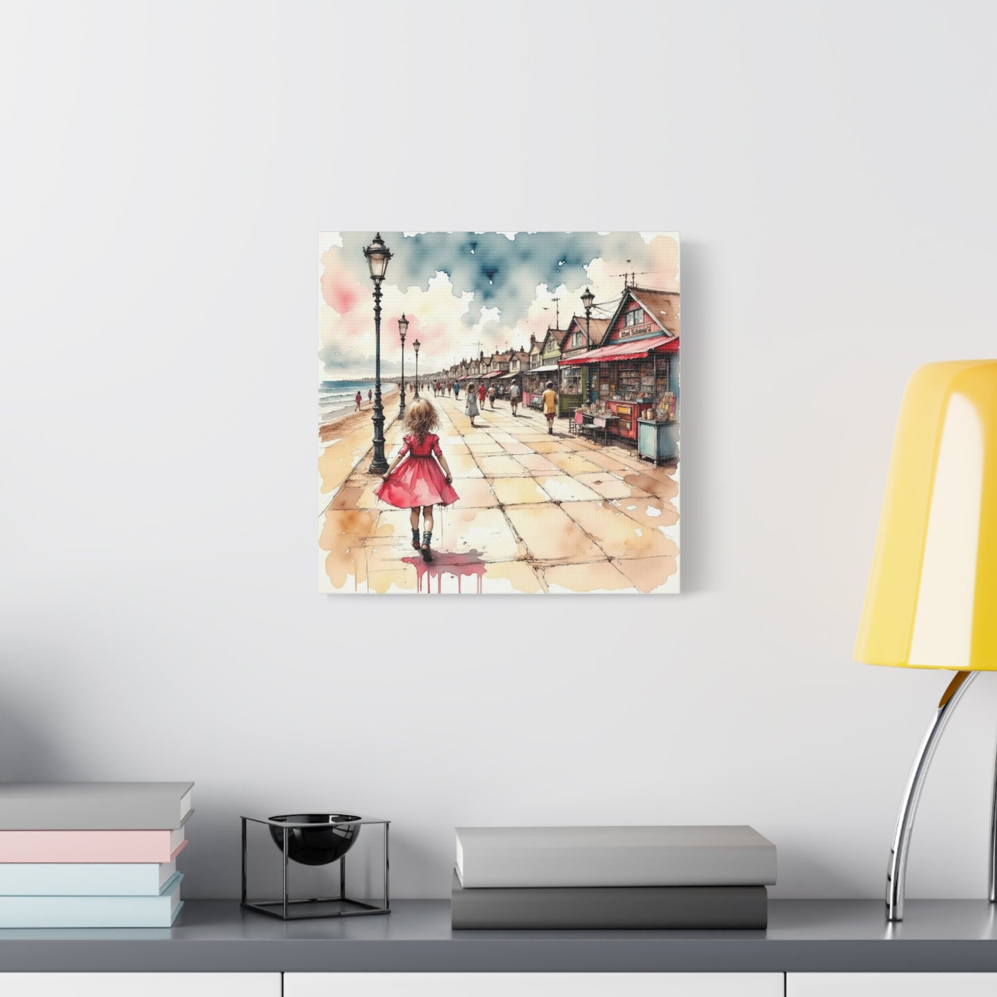 Girl in a Pink Dress Beach Front View Abstract Art