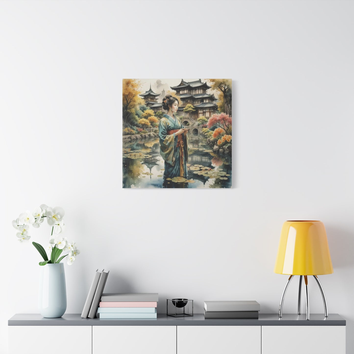 Geisha in the Pond Asian Abstract Art