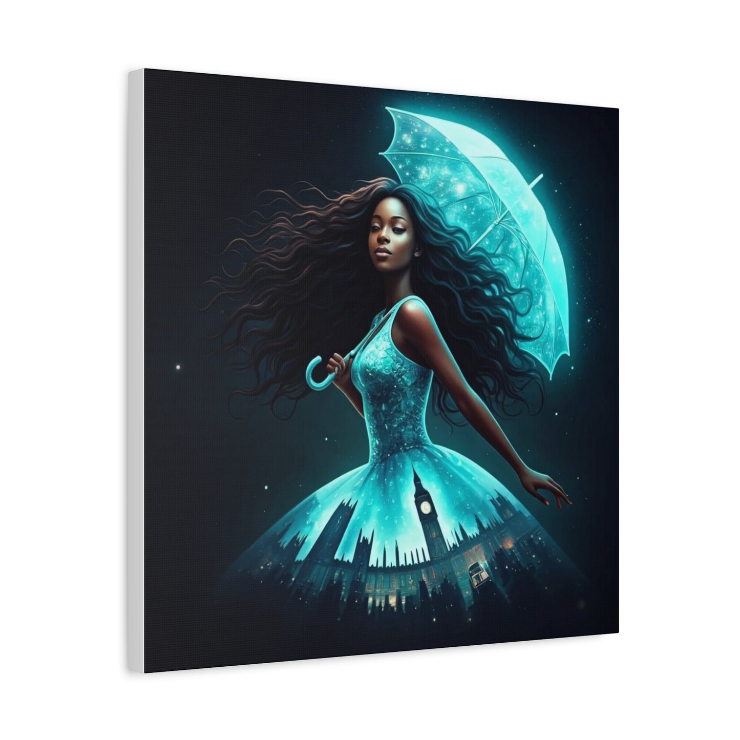 Beautiful Black Woman w Umbrella Canvas Art