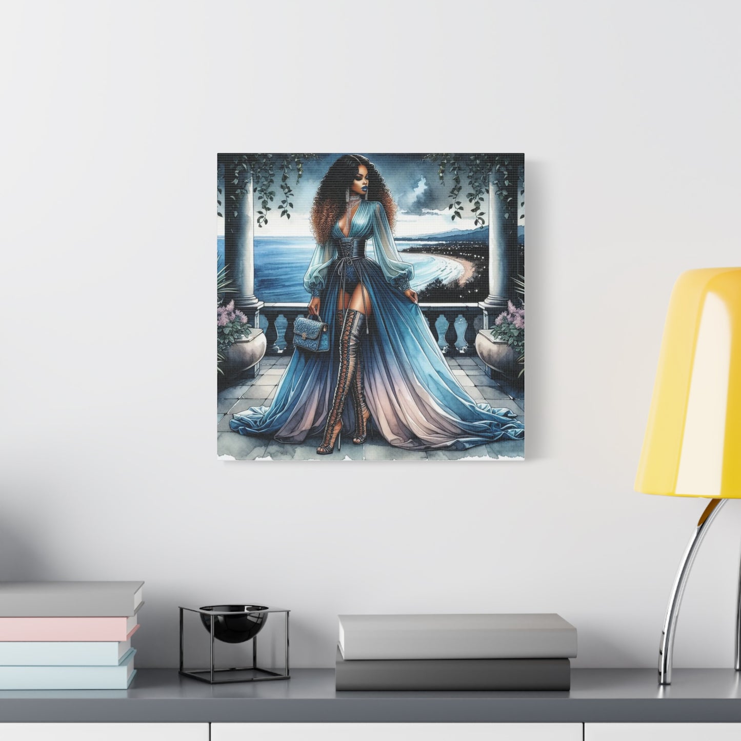 Beautiful Black Woman in Blue Canvas Art