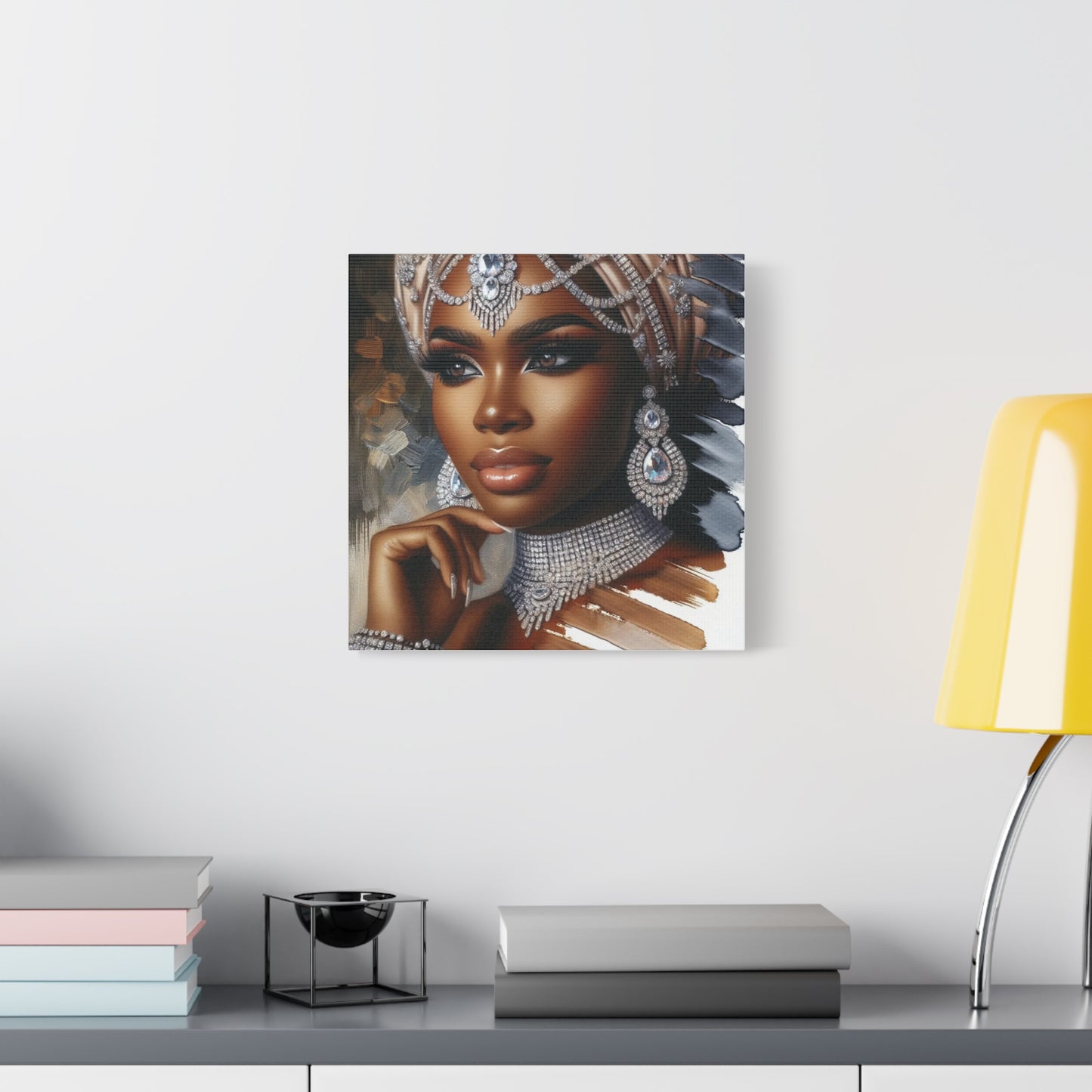 Beautiful Black Woman w Diamonds Canvas Art