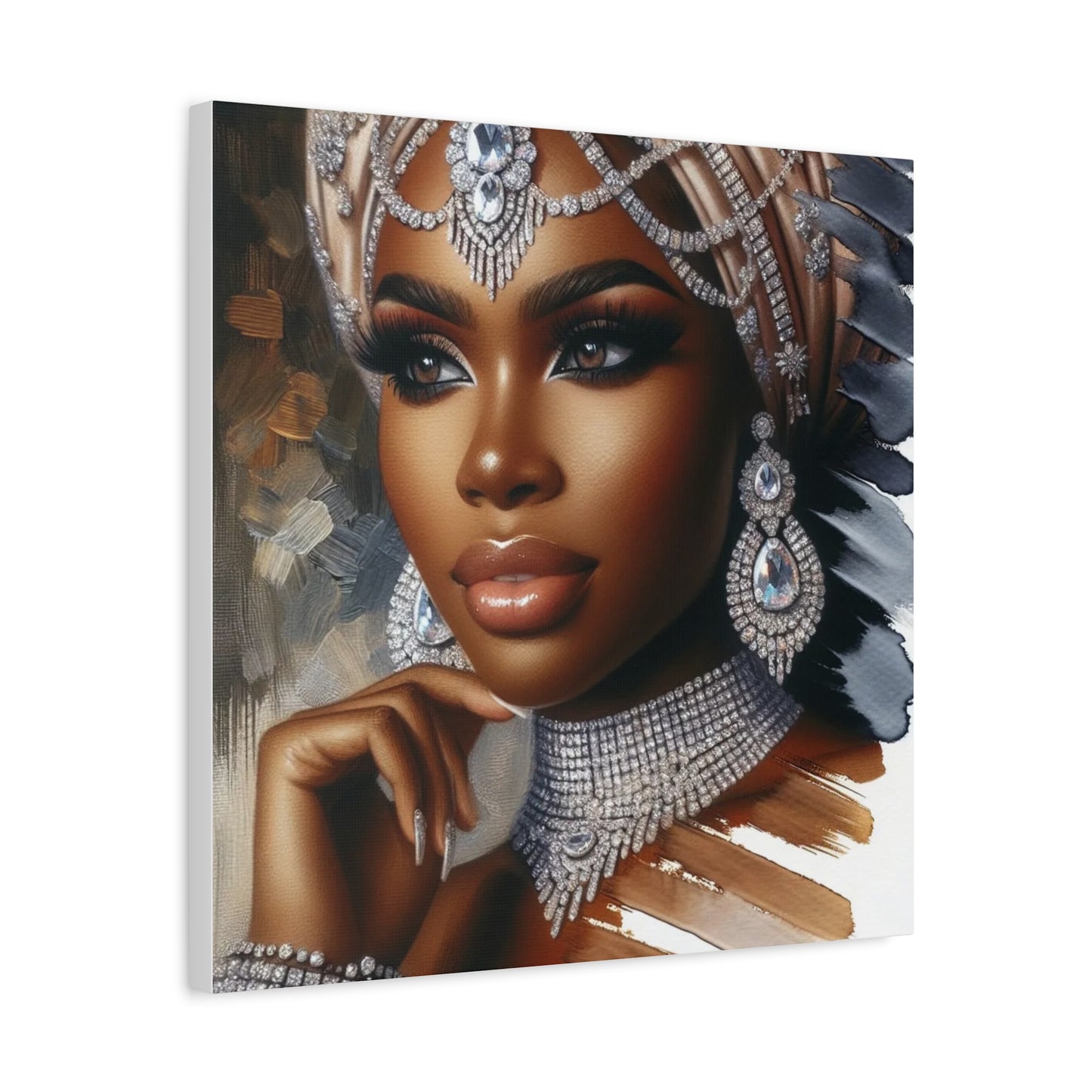 Beautiful Black Woman w Diamonds Canvas Art