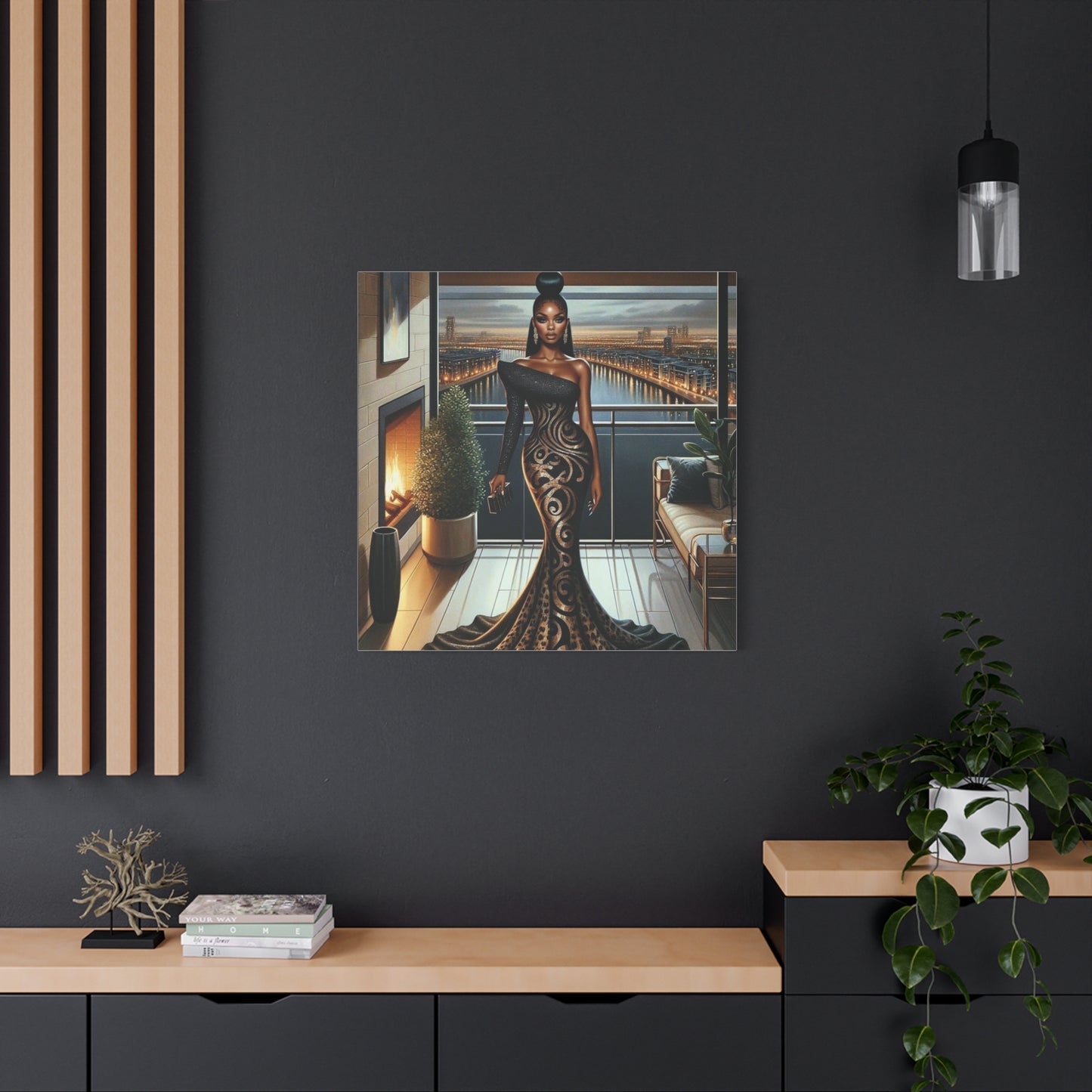 Elegant Woman Black Canvas Art