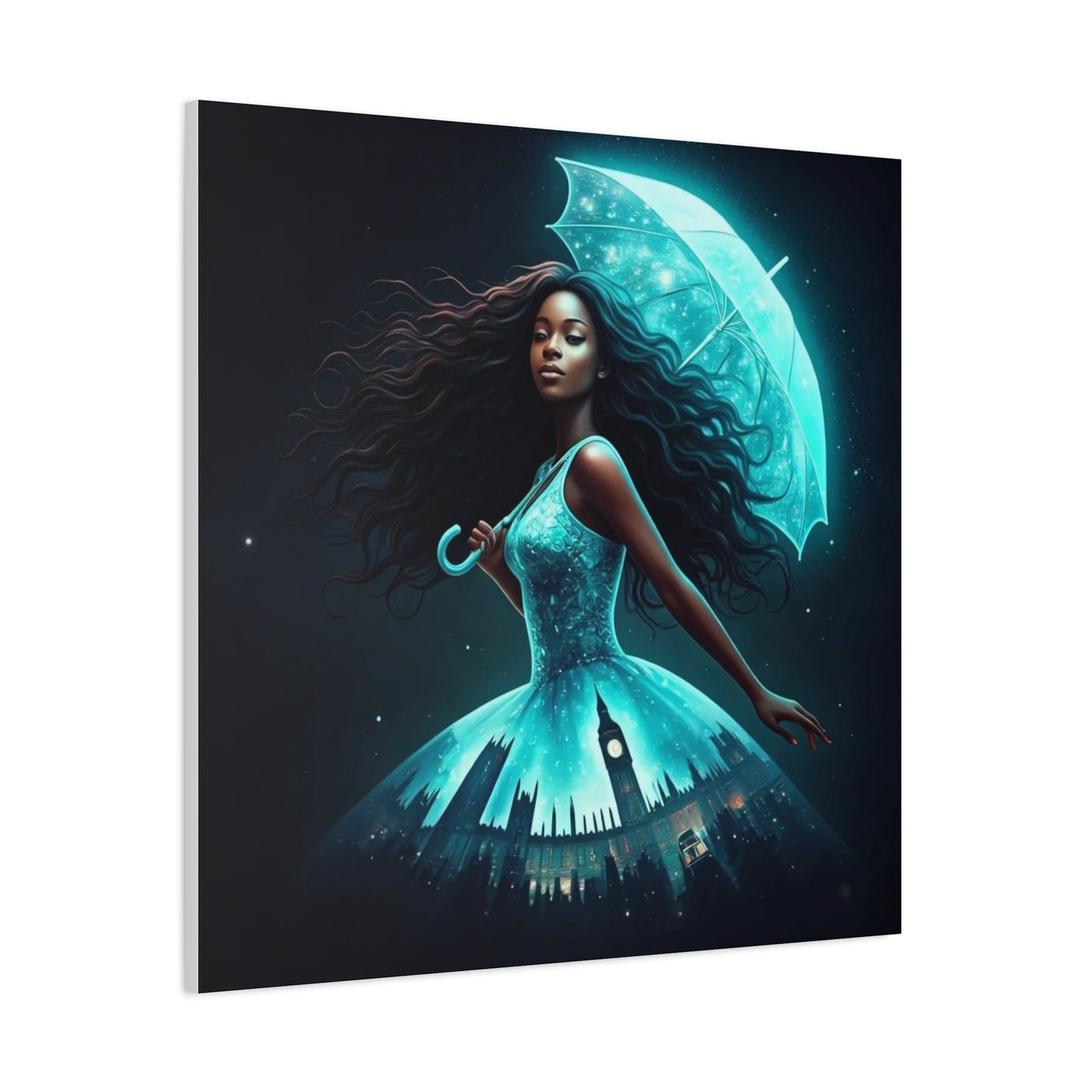 Beautiful Black Woman w Umbrella Canvas Art