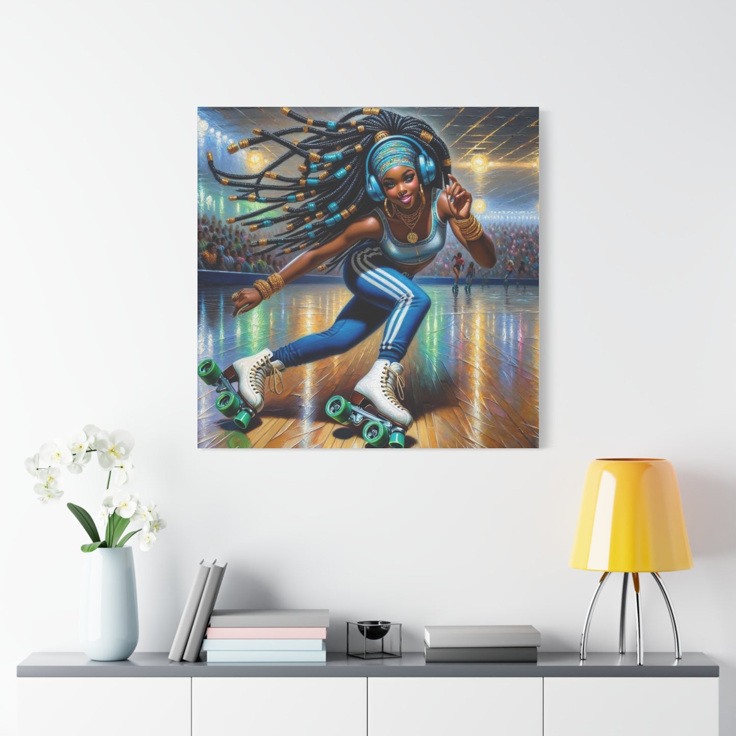 Beautiful Black Woman Roller Skating Canvas Art