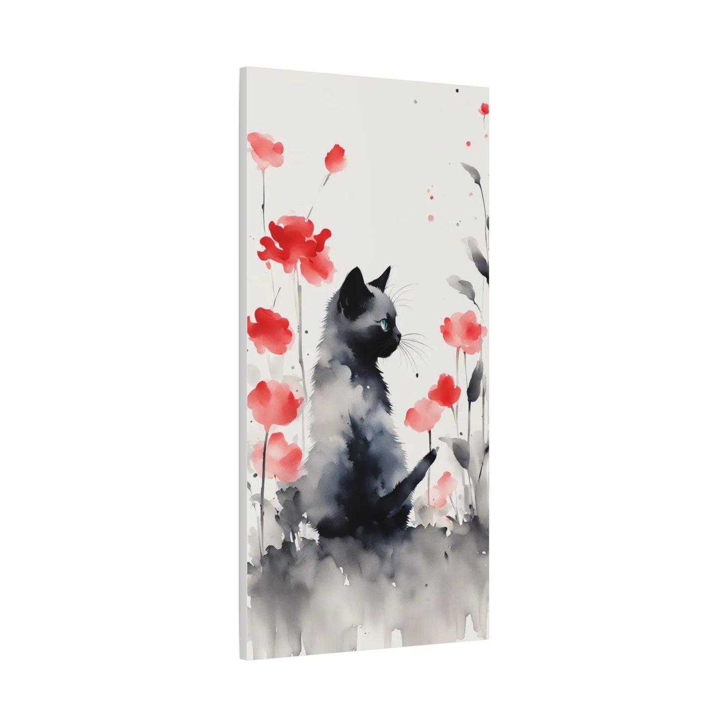 Kitten with Red Flowers Abstract Art