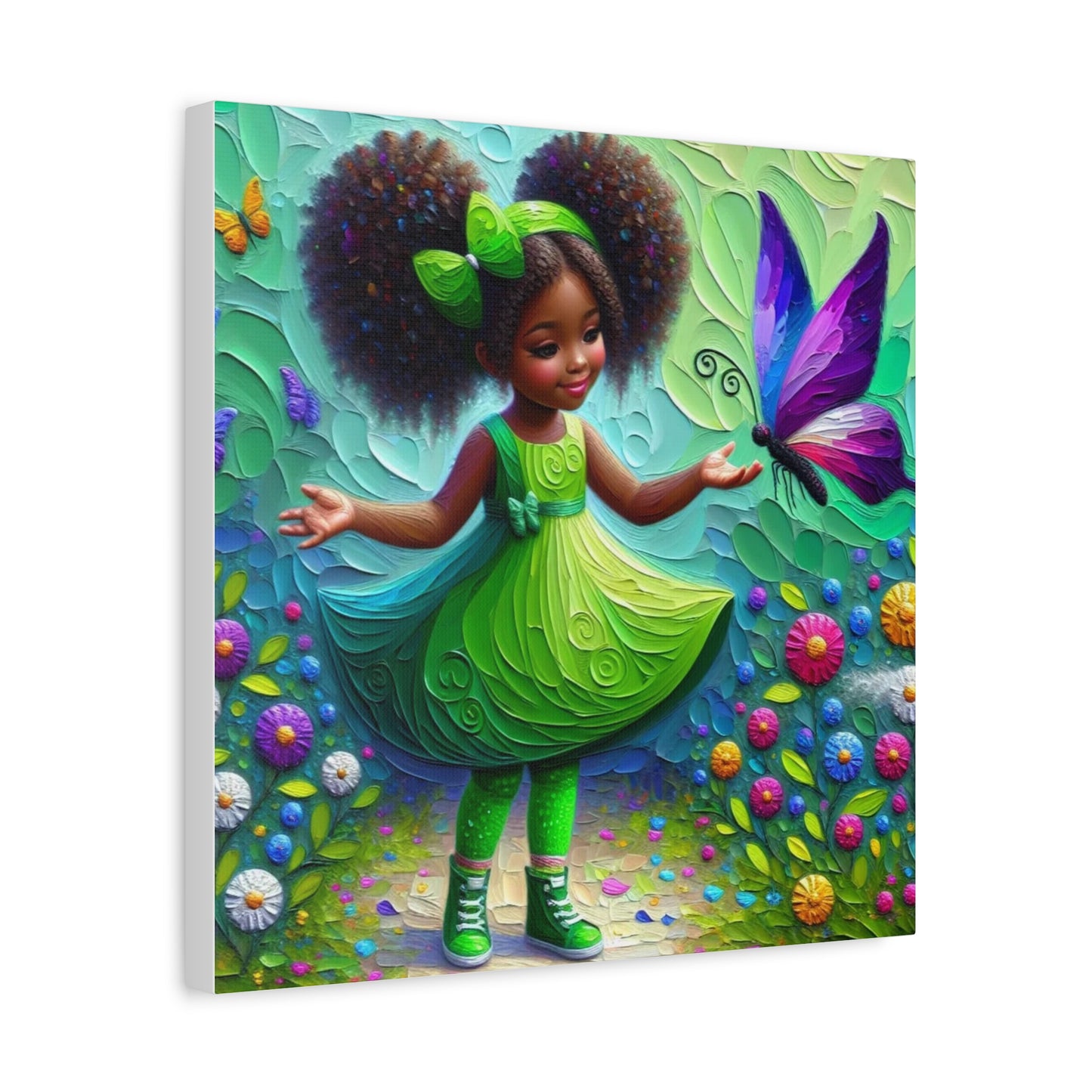 Beautiful Child in Green Black Canvas Art