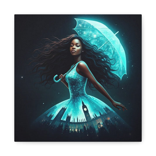 Beautiful Black Woman w Umbrella Canvas Art