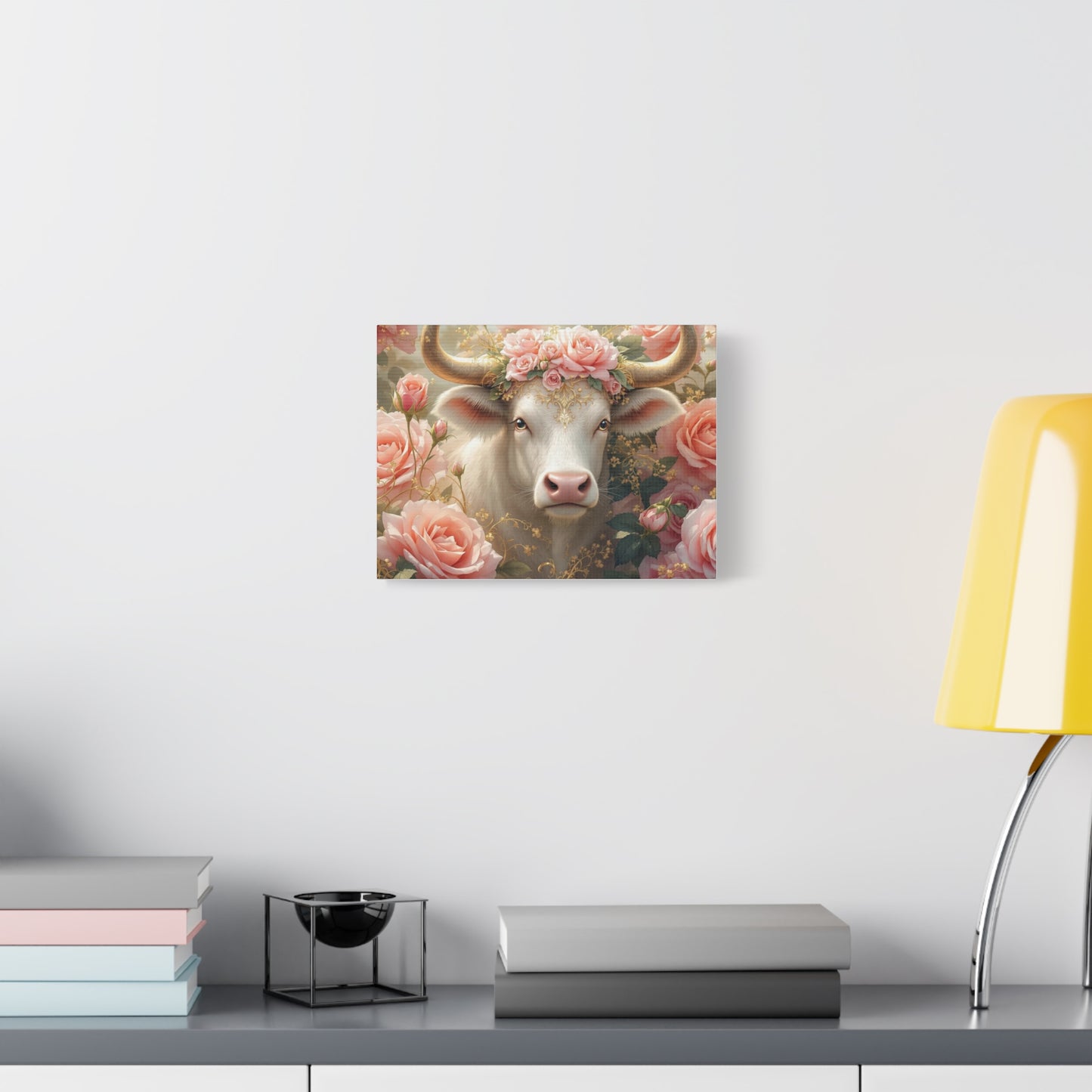 Canvas Print - Pink Rose Cow Picture