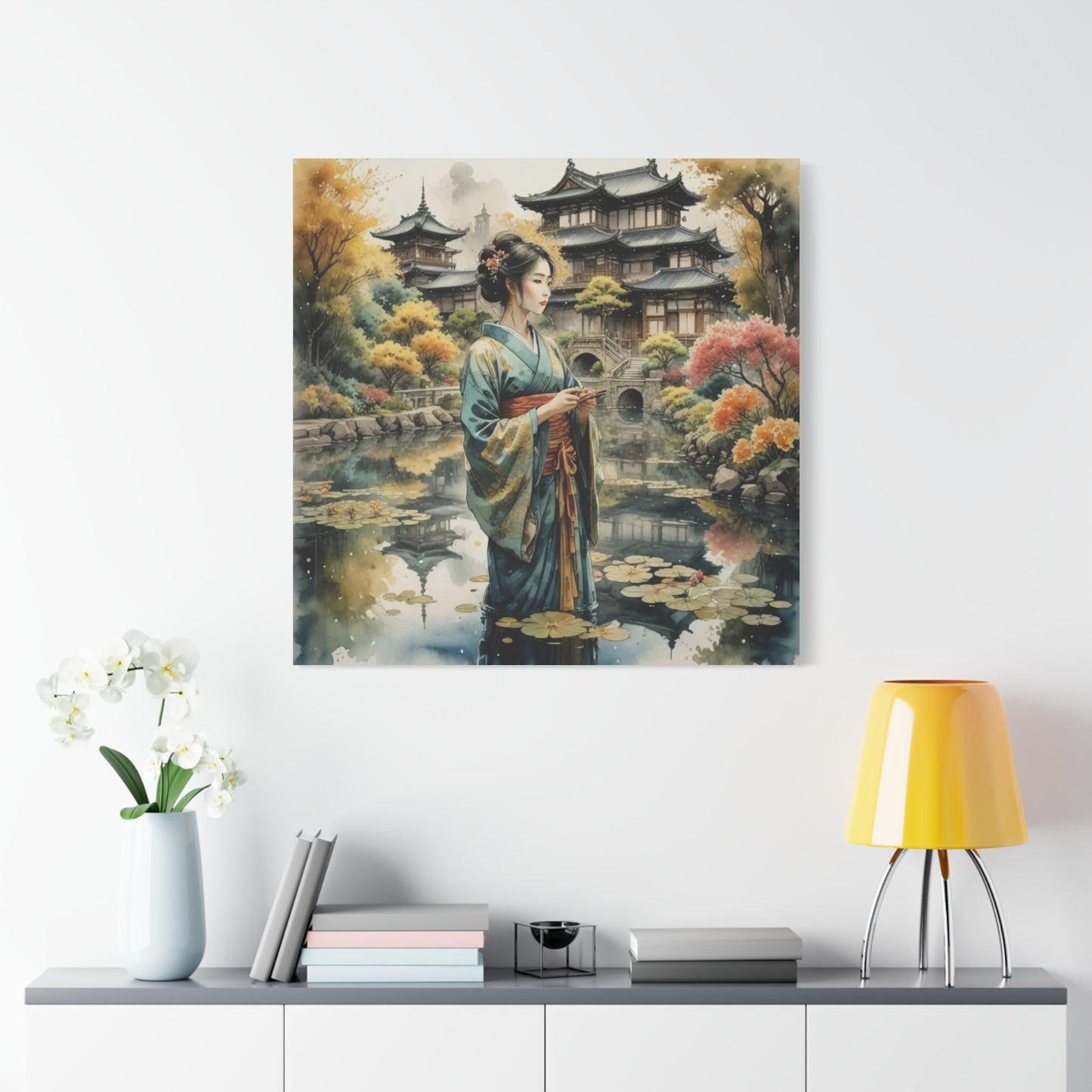 Geisha in the Pond Asian Abstract Art