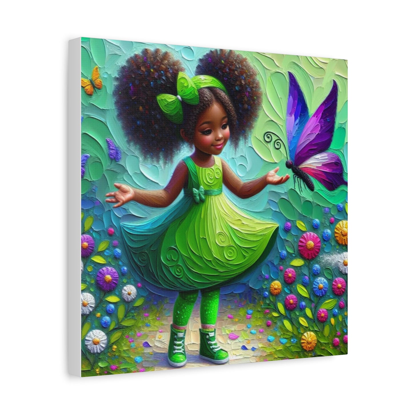 Beautiful Child in Green Black Canvas Art