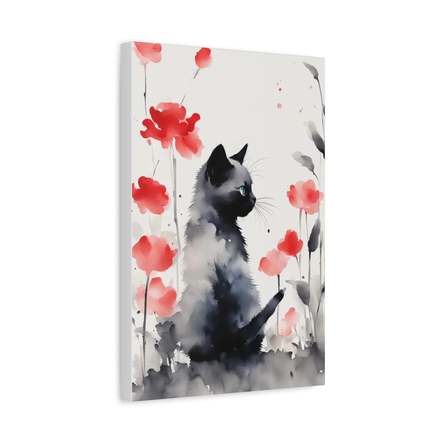 Kitten with Red Flowers Abstract Art