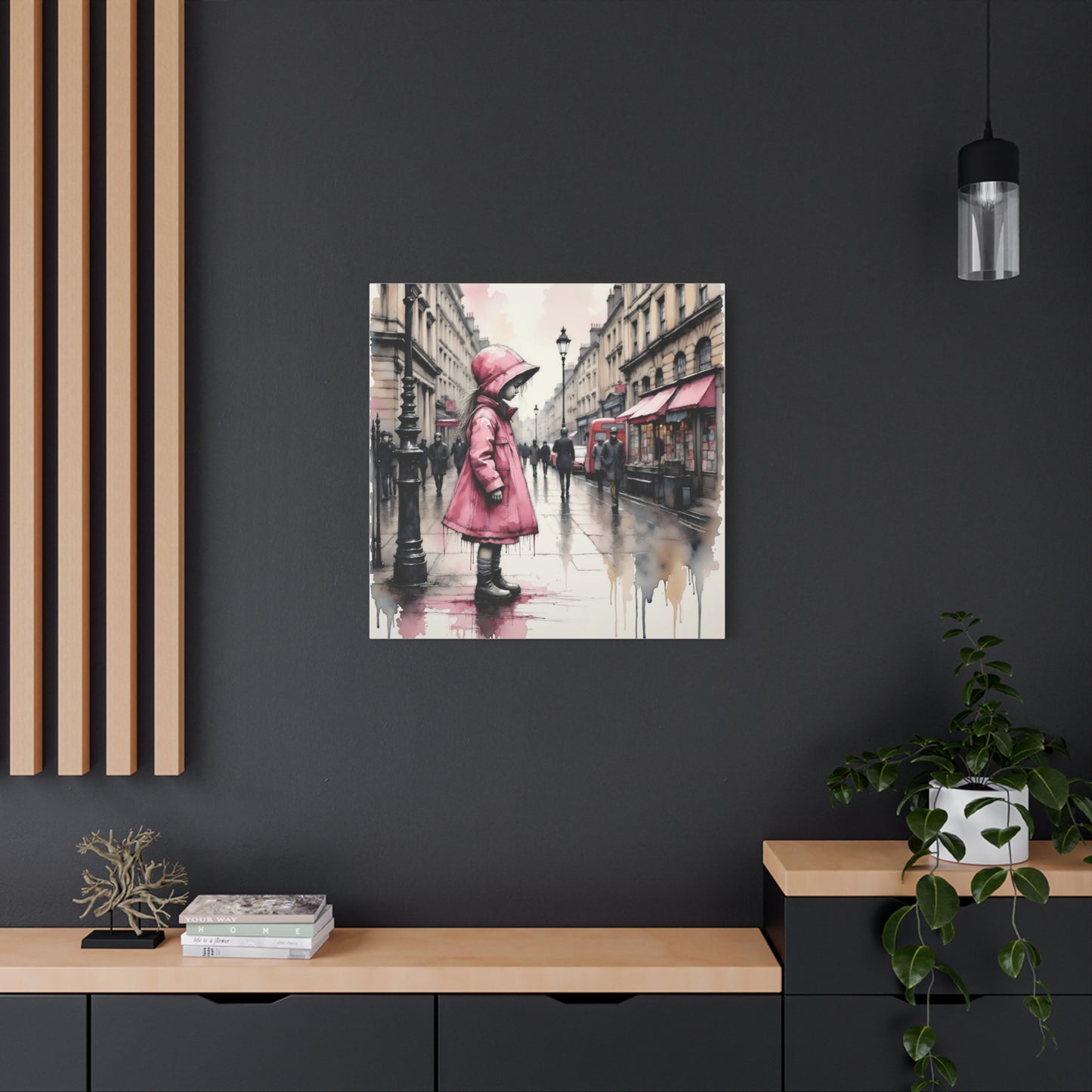 Girl in a Pink Raincoat Abstract Art