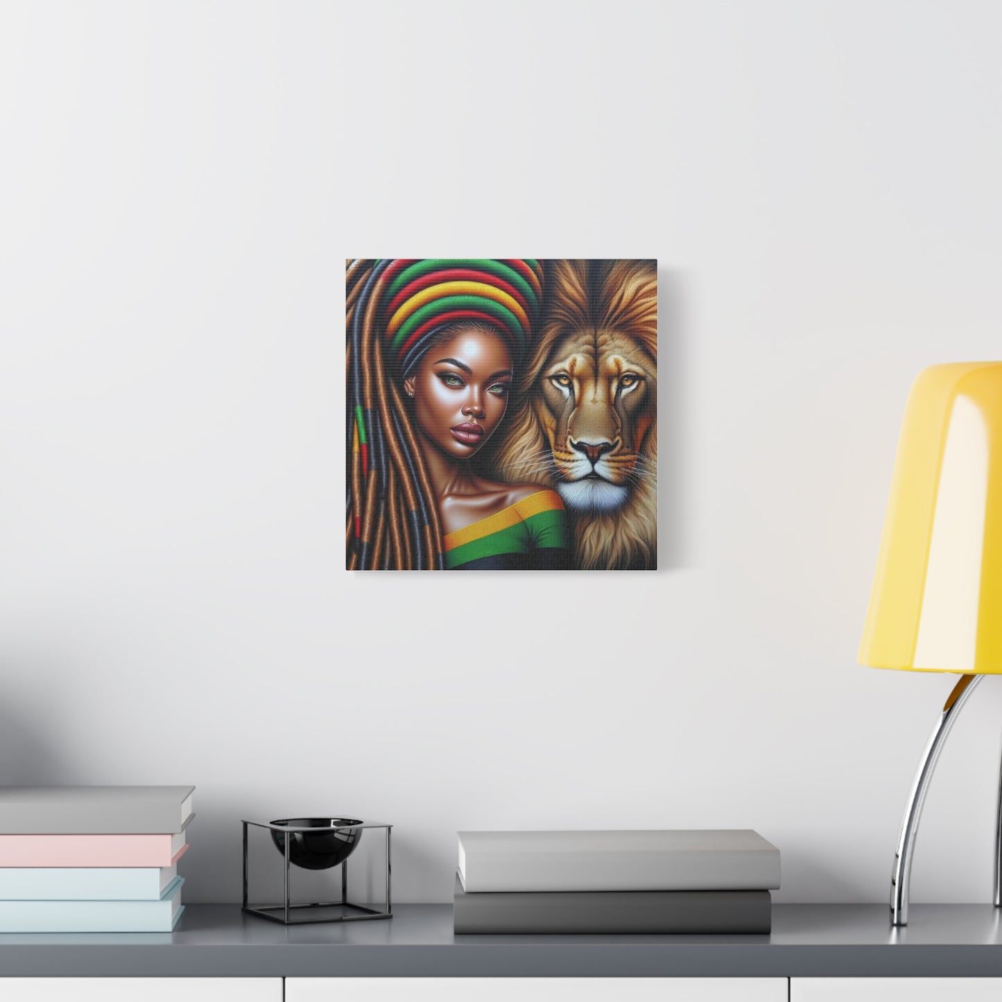 Beautiful Black Woman and Her Lion Canvas Art